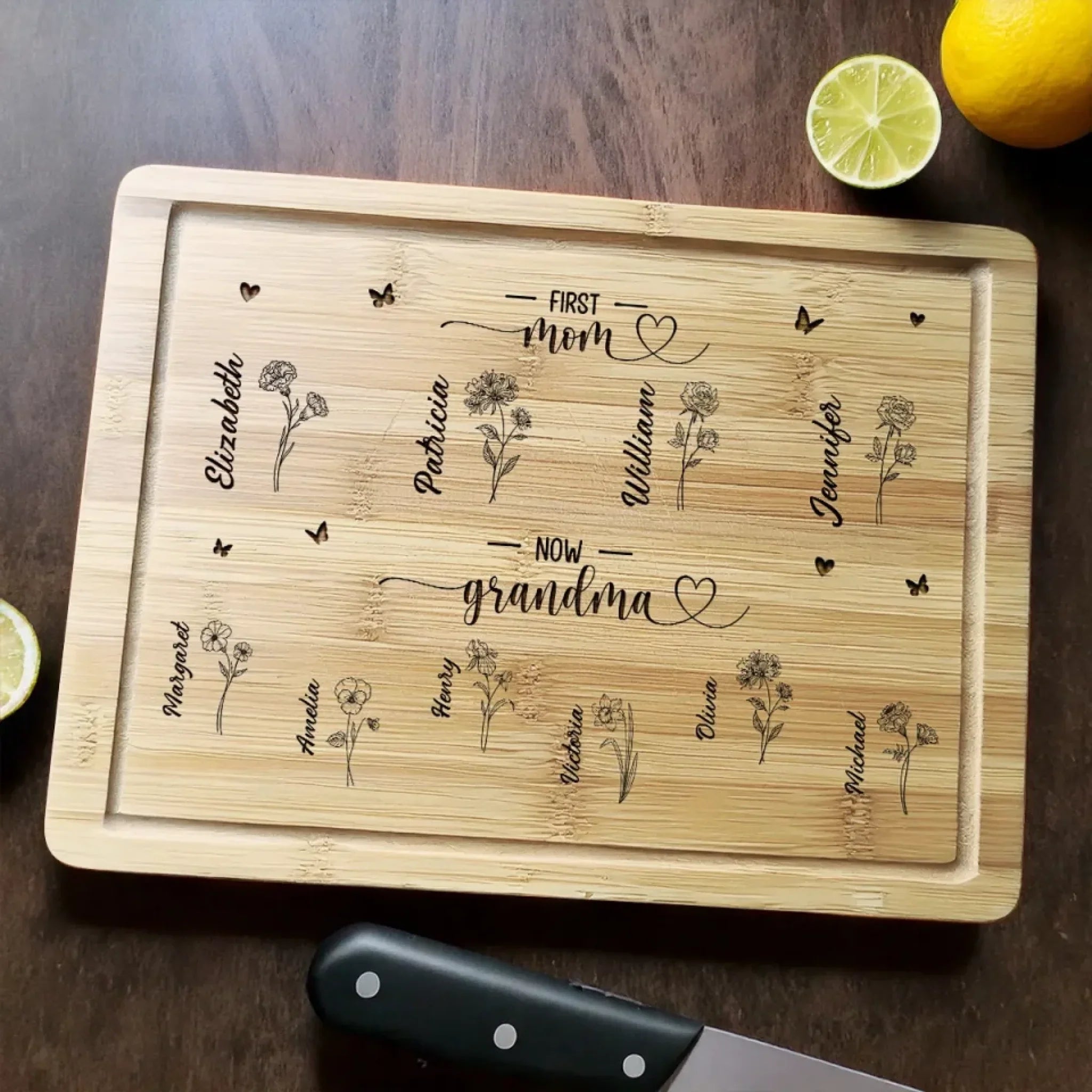 First Mom Now Grandma - Family Personalized Custom Engraved Wooden Cutting Board - Mother's Day, Gift For Mom, Grandma