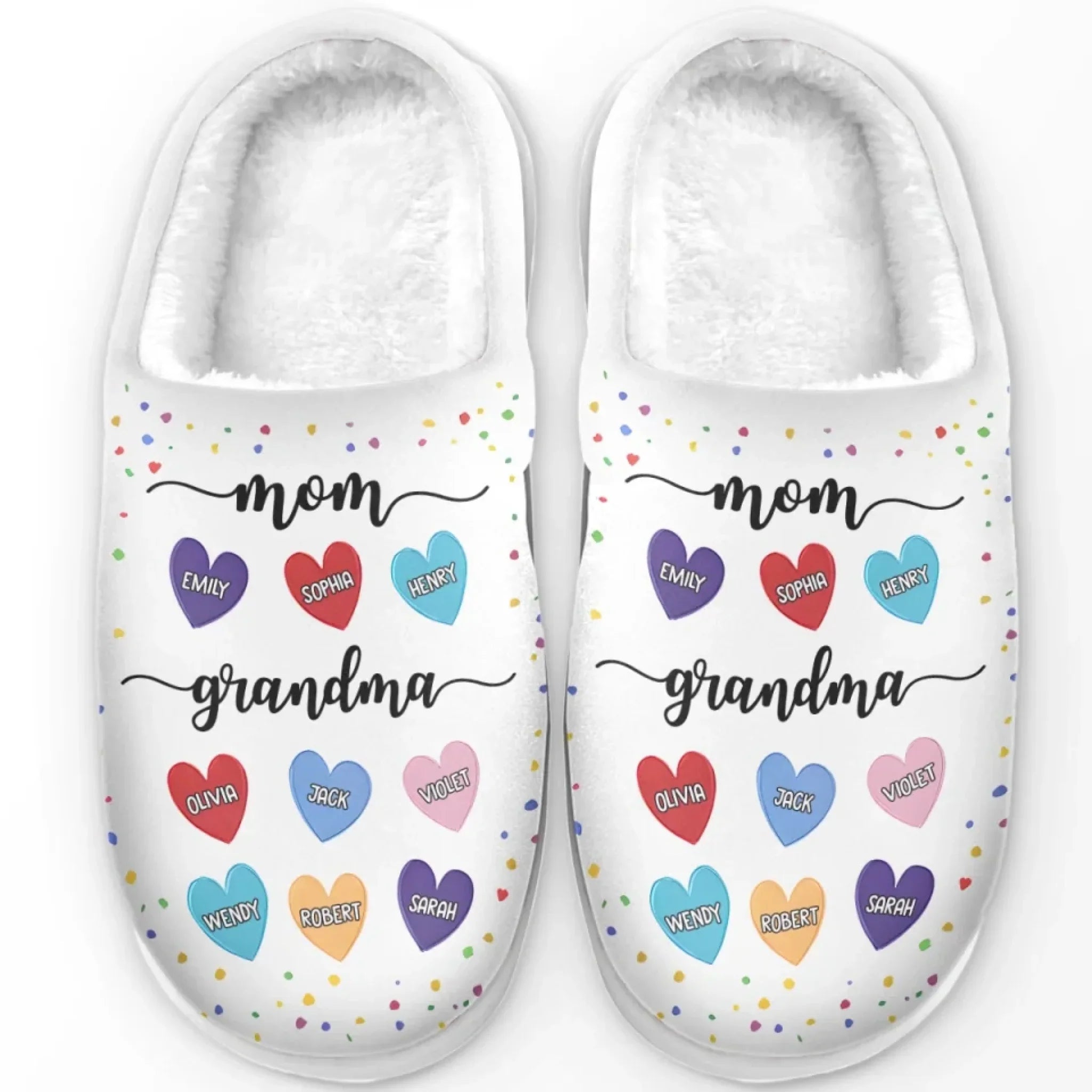 From Grandma To Mom, The Love Never Ends - Family Personalized Custom Fluffy Slippers - Mother's Day, Gift For Mom, Grandma