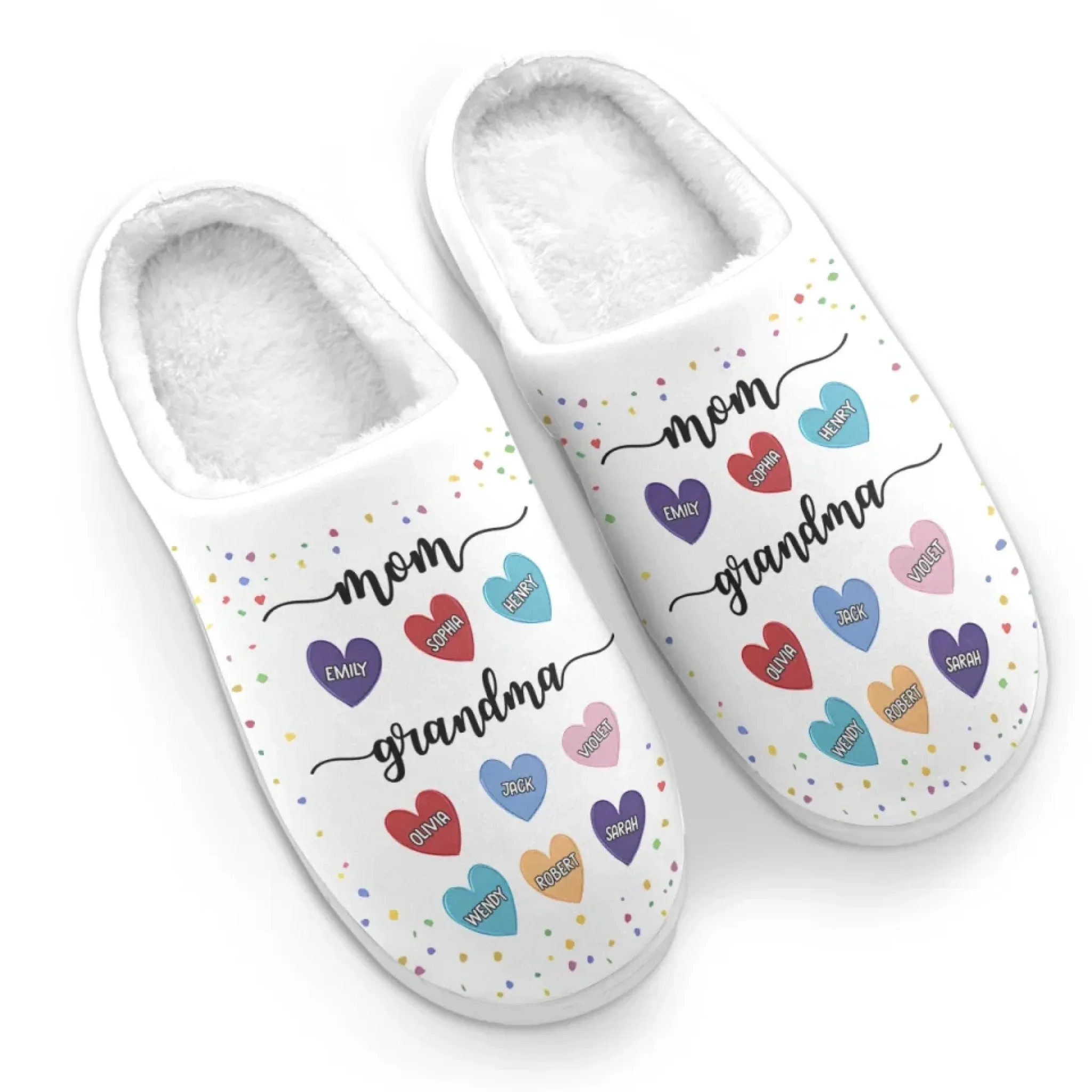 From Grandma To Mom, The Love Never Ends - Family Personalized Custom Fluffy Slippers - Mother's Day, Gift For Mom, Grandma
