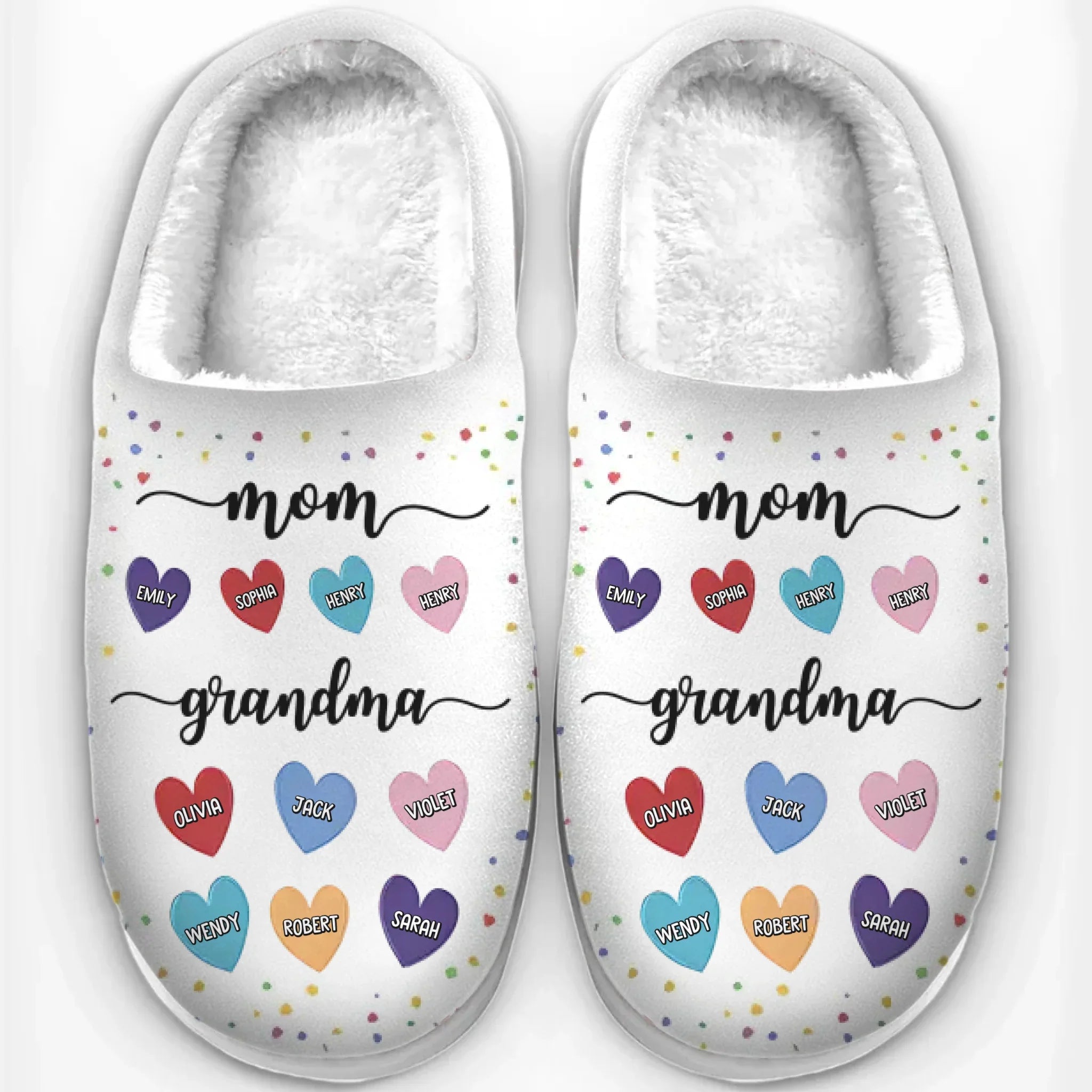 From Grandma To Mom, The Love Never Ends - Family Personalized Custom Fluffy Slippers - Mother's Day, Gift For Mom, Grandma