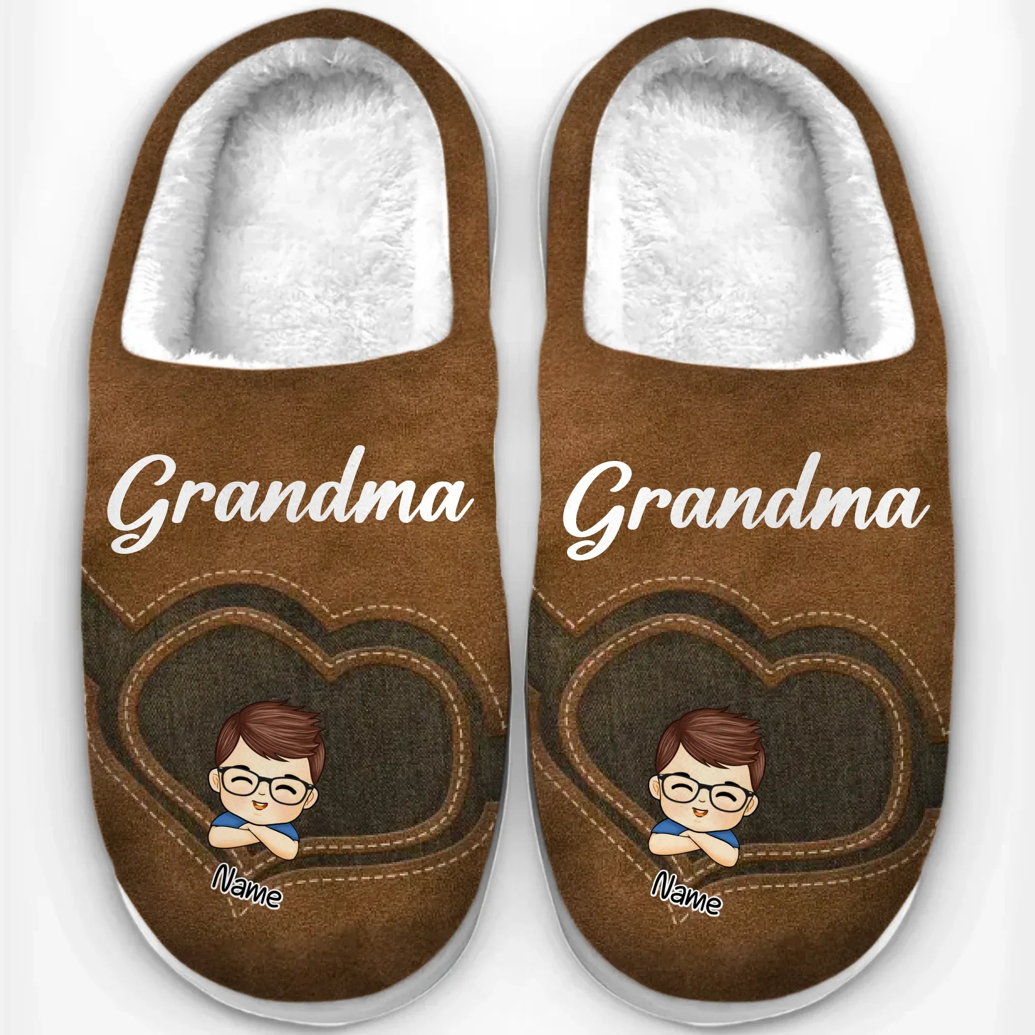 Love Grows In Grandma’s Heart - Family Personalized Custom Fluffy Slippers - Mother's Day, Gift For Mom, Grandma