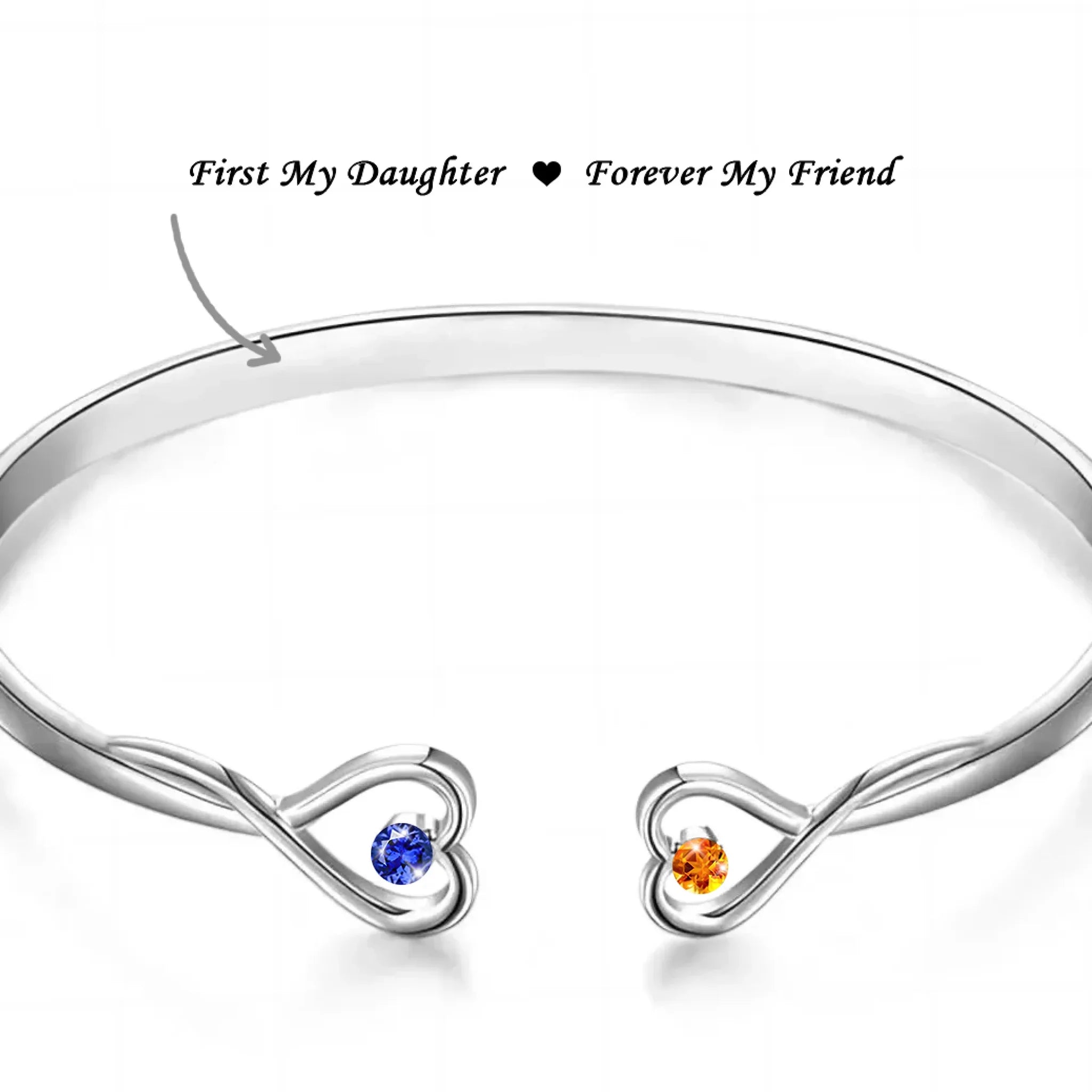 First My Mother, Forever My Friend - Family Personalized Custom Engraved Infinity Heart Bangle With Birthstones - Mother's Day, Gift For Mom, Daughter