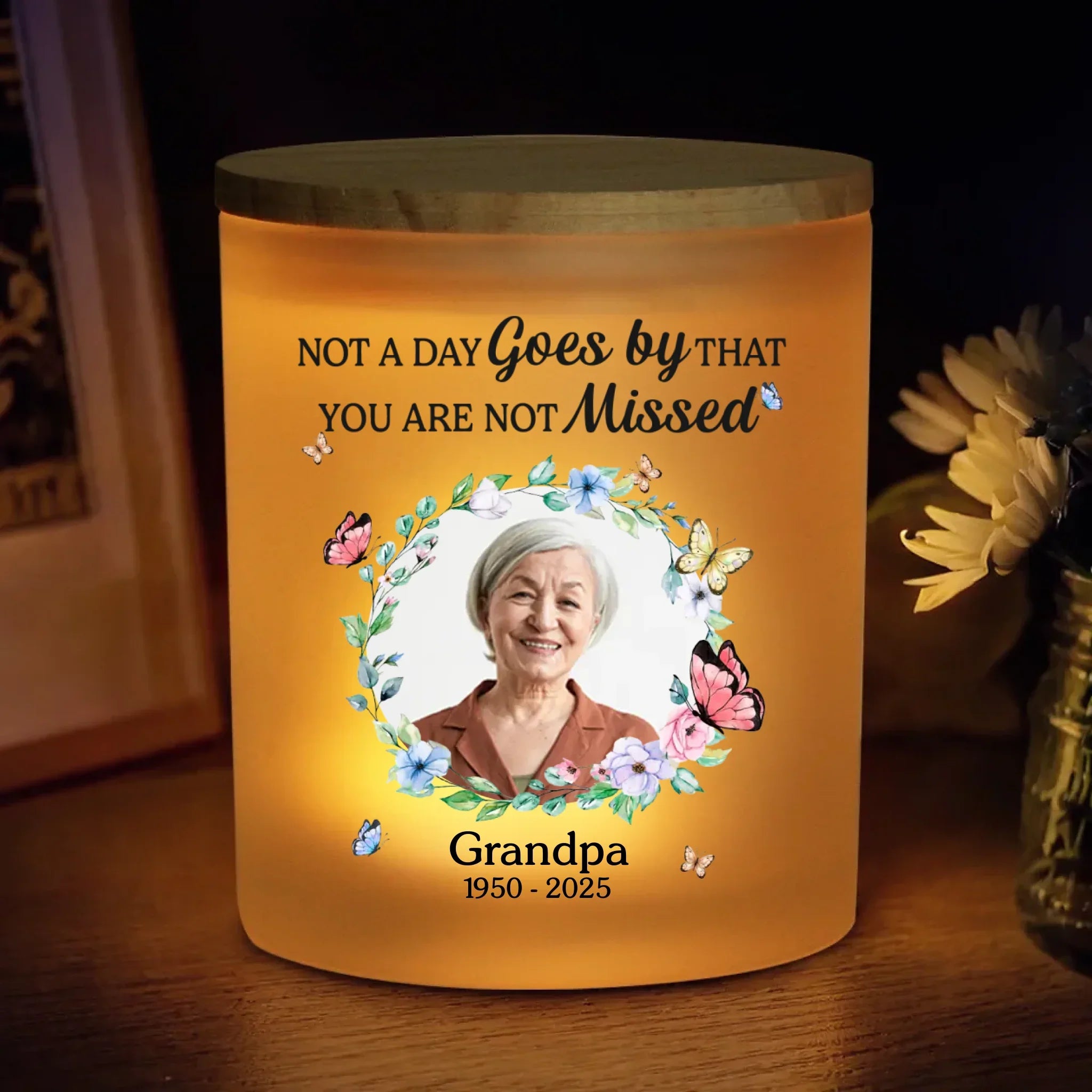Custom Photo Your Light Will Always Shine - Memorial Personalized Custom Printed Glass Jar With LED Candle - Sympathy Gift For Family Members