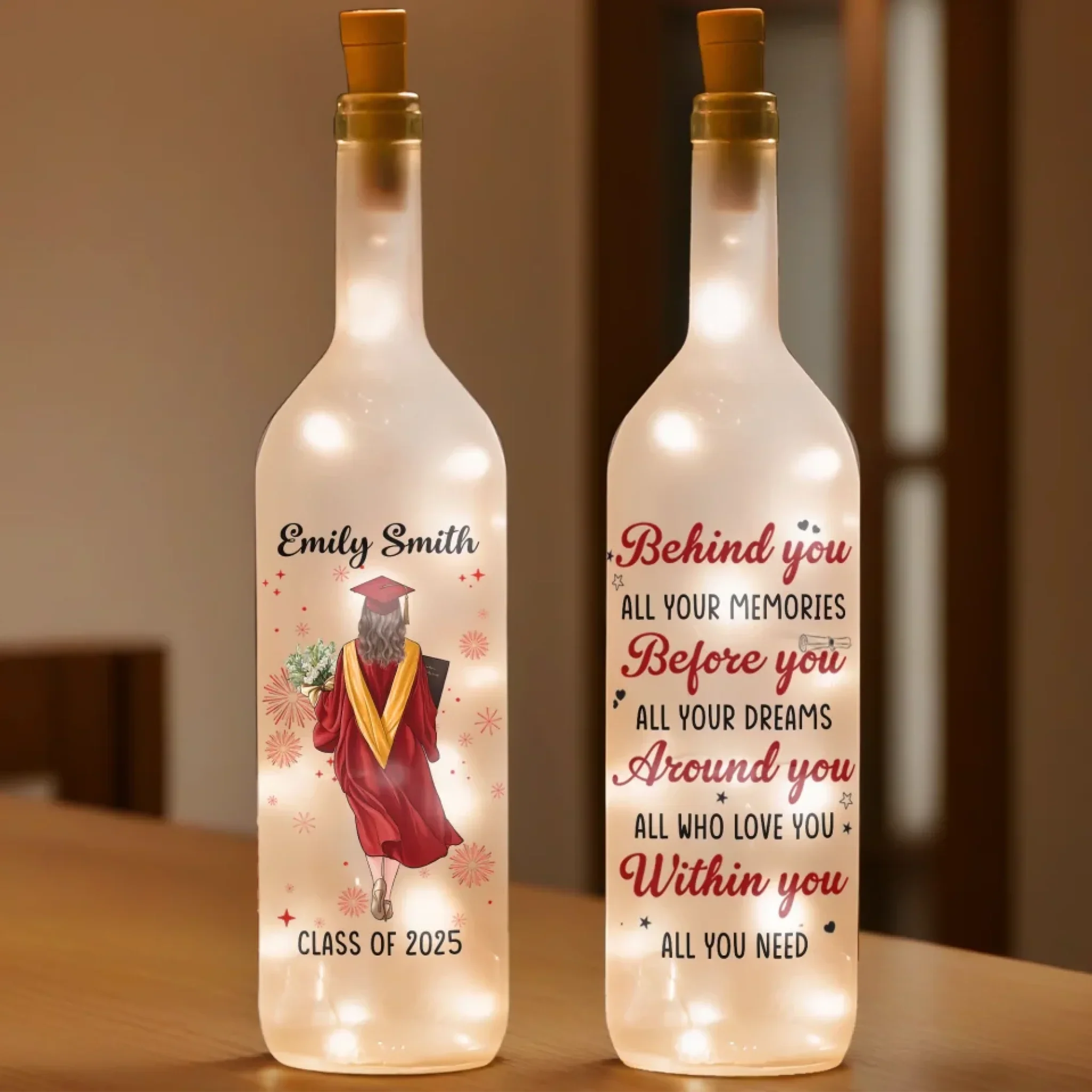 Dream Big, Graduate Bigger - Family Personalized Custom Bottle Lamp - Graduation Gift For Family Members, Siblings, Brothers, Sisters