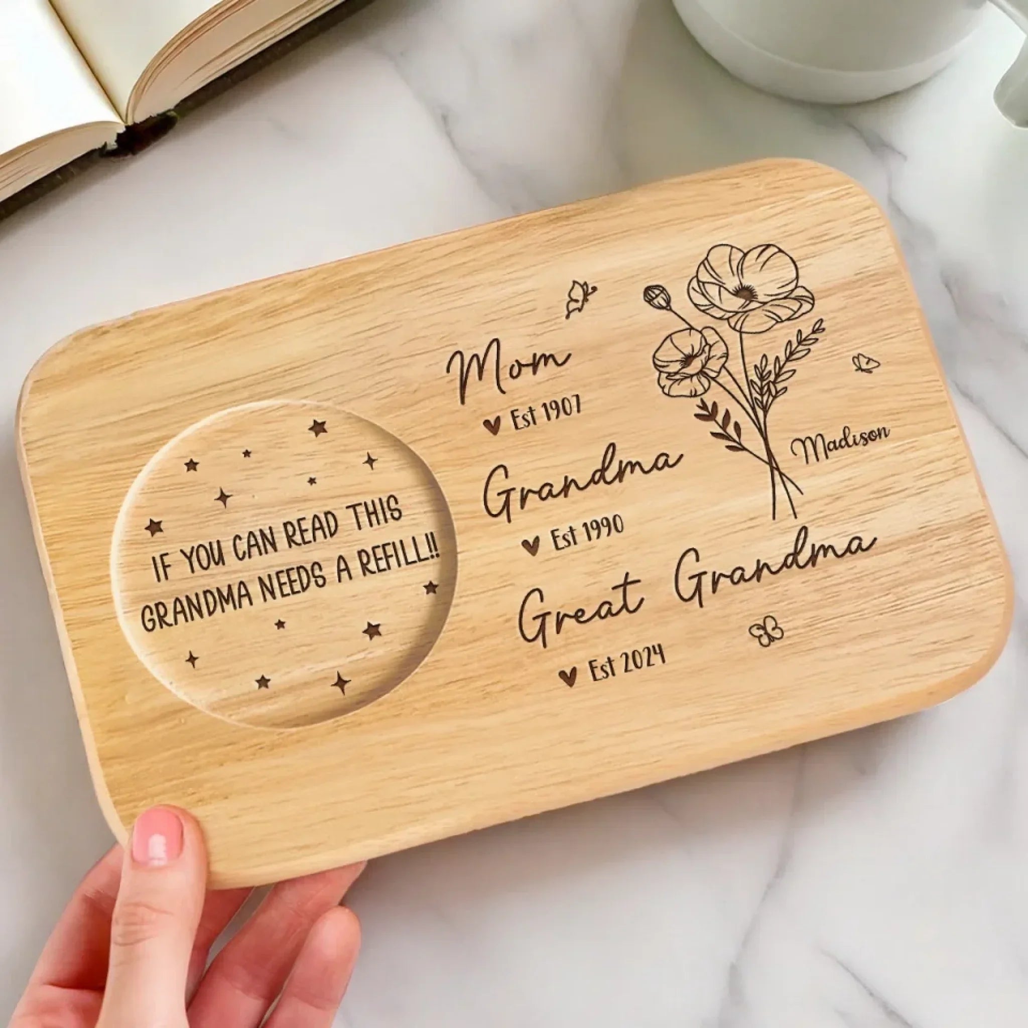 A Family Bond, Forever Engraved - Family Personalized Custom Engraved Wooden Tea & Snack Board - Mother's Day, Gift For Mom, Grandma