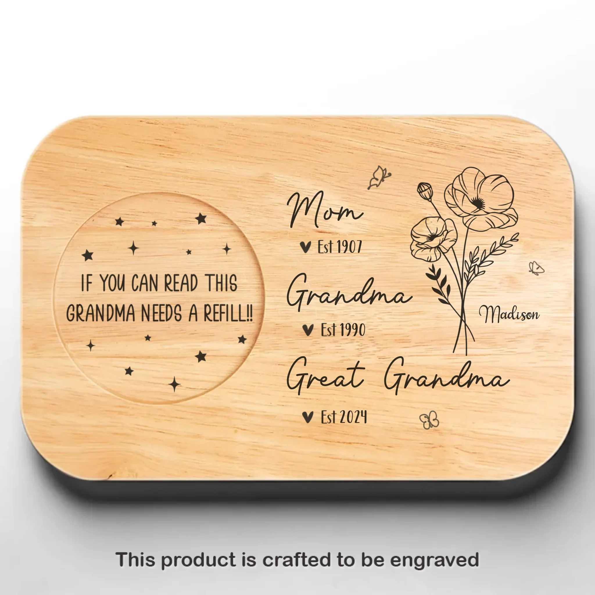 A Family Bond, Forever Engraved - Family Personalized Custom Engraved Wooden Tea & Snack Board - Mother's Day, Gift For Mom, Grandma