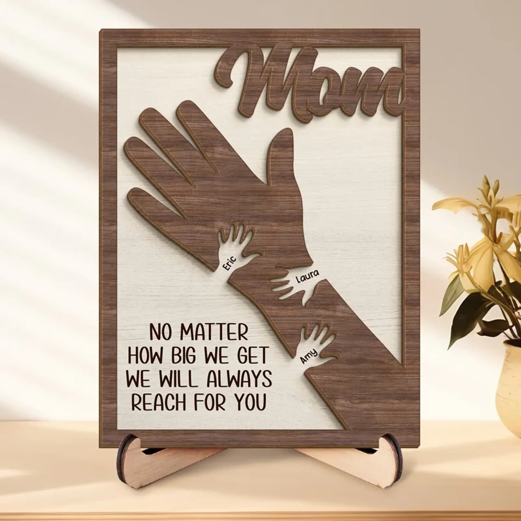 From Little Hands To Big Hearts - Family Personalized Custom 2-Layered Wooden Plaque With Stand - Mother's Day Gift For Mom, Grandma