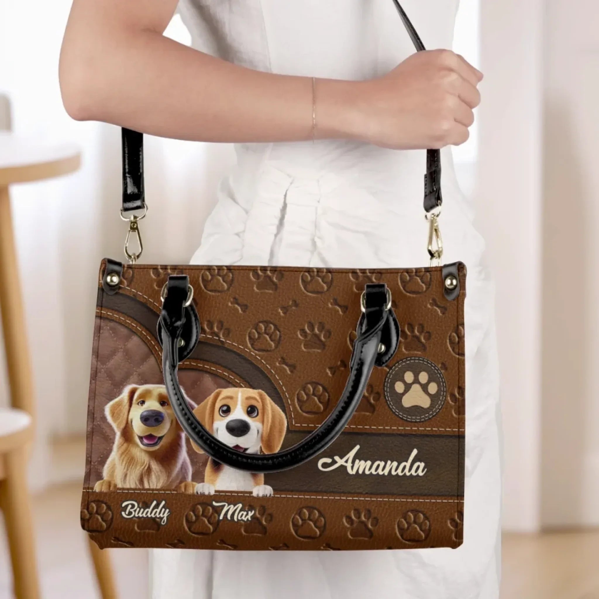 Tails Of Love And Friendship - Dog Personalized Custom Leather Handbag - Gift For Pet Owners, Pet Lovers
