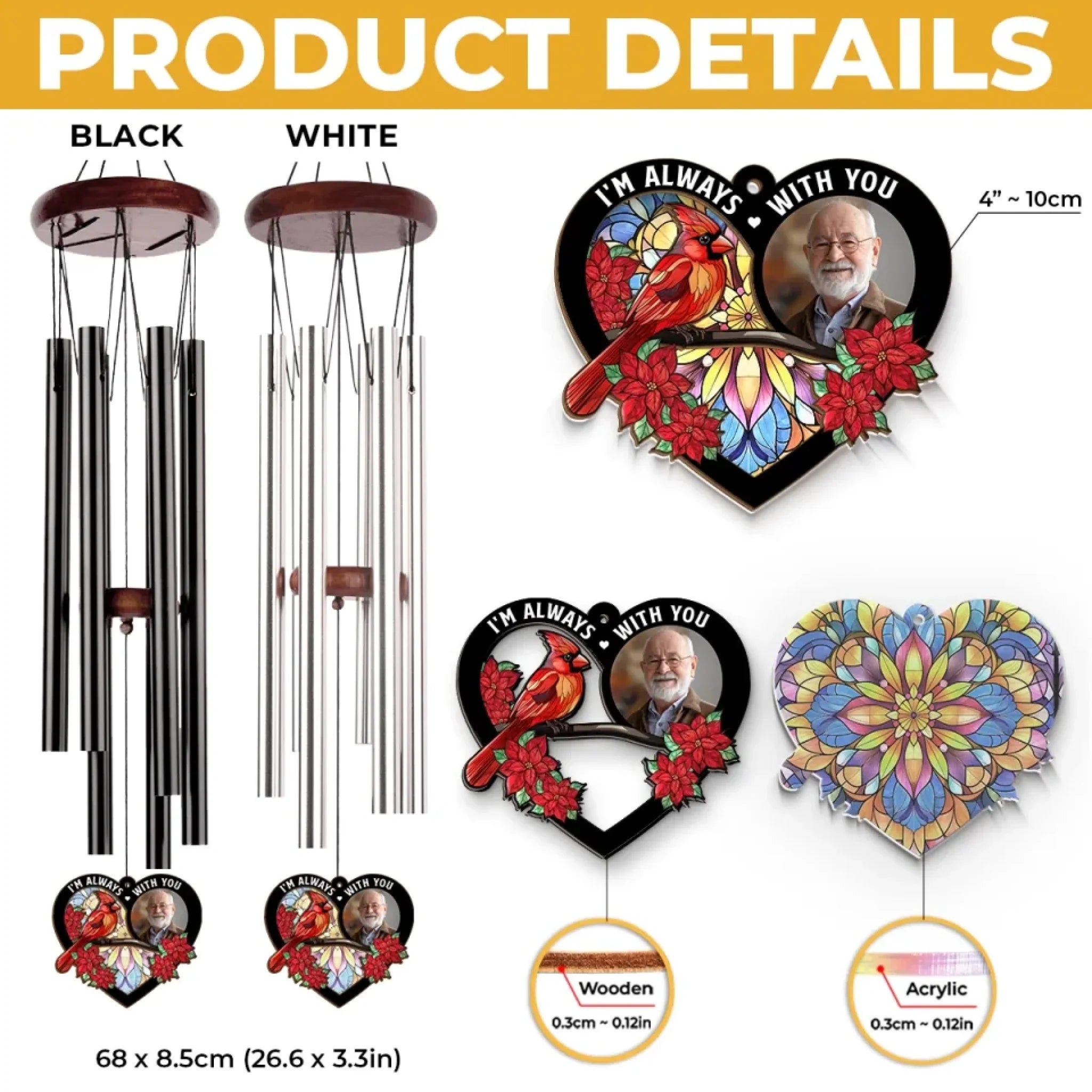 Custom Photo I'm Always With You - Memorial Personalized Custom Wind Chime Suncatcher - Sympathy Gift For Family Members