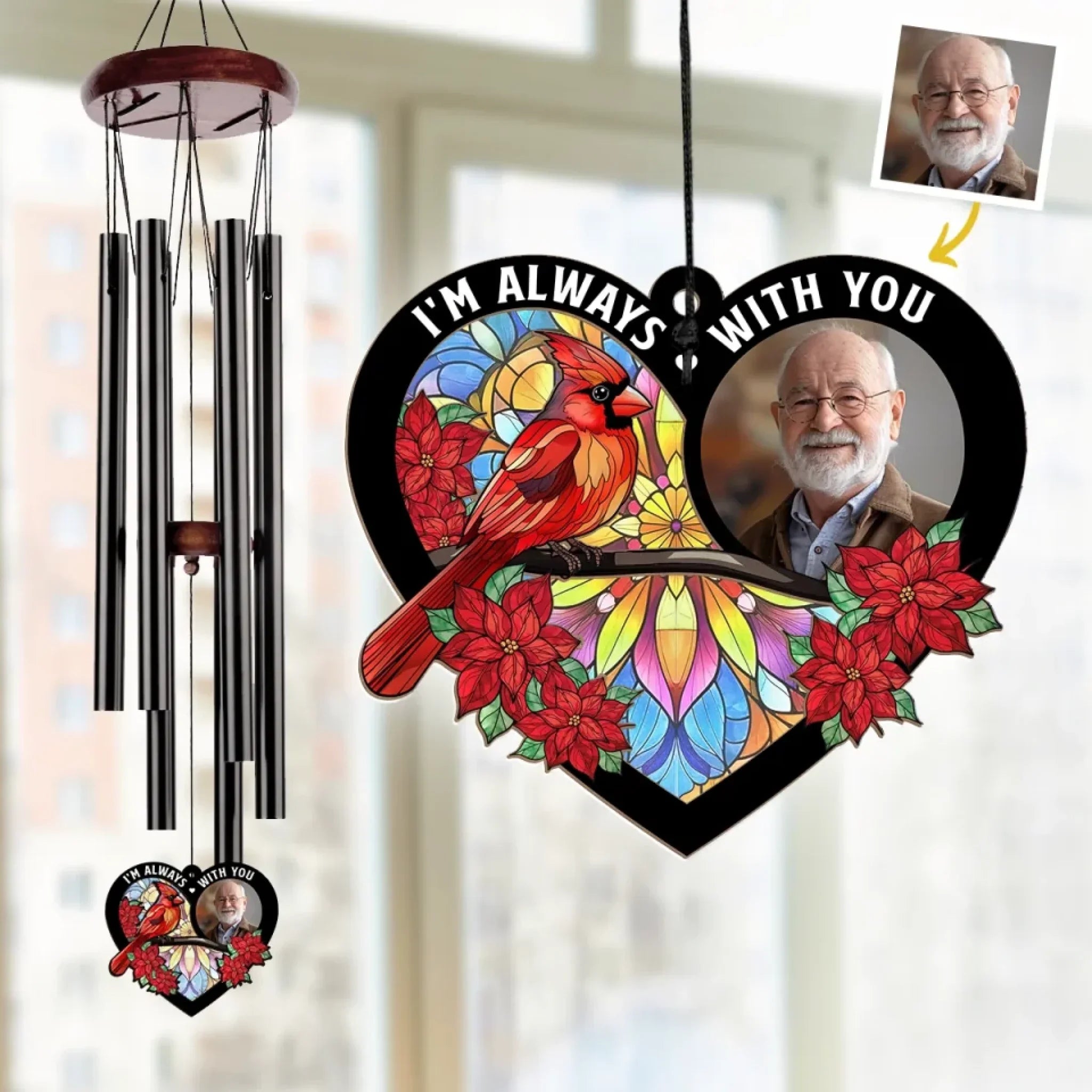 Custom Photo I'm Always With You - Memorial Personalized Custom Wind Chime Suncatcher - Sympathy Gift For Family Members