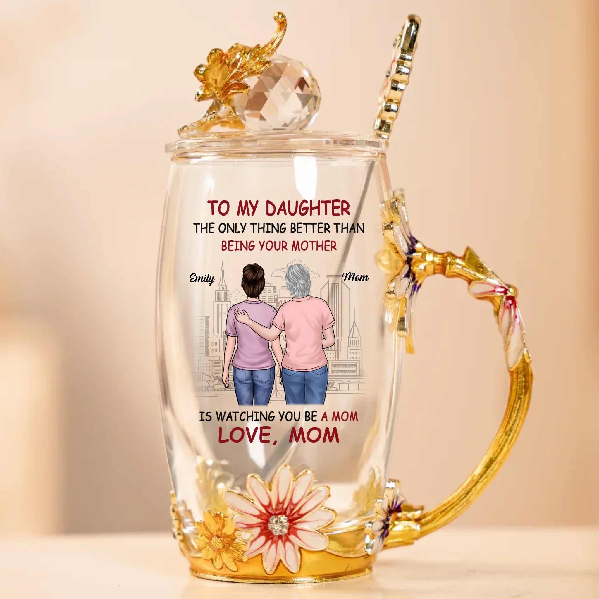 You Are My Forever Blessing - Family Personalized Custom Enamel Flower Tea Cup With Lid & Spoon - Mother's Day, Gift For Mom, Dad, Daughter