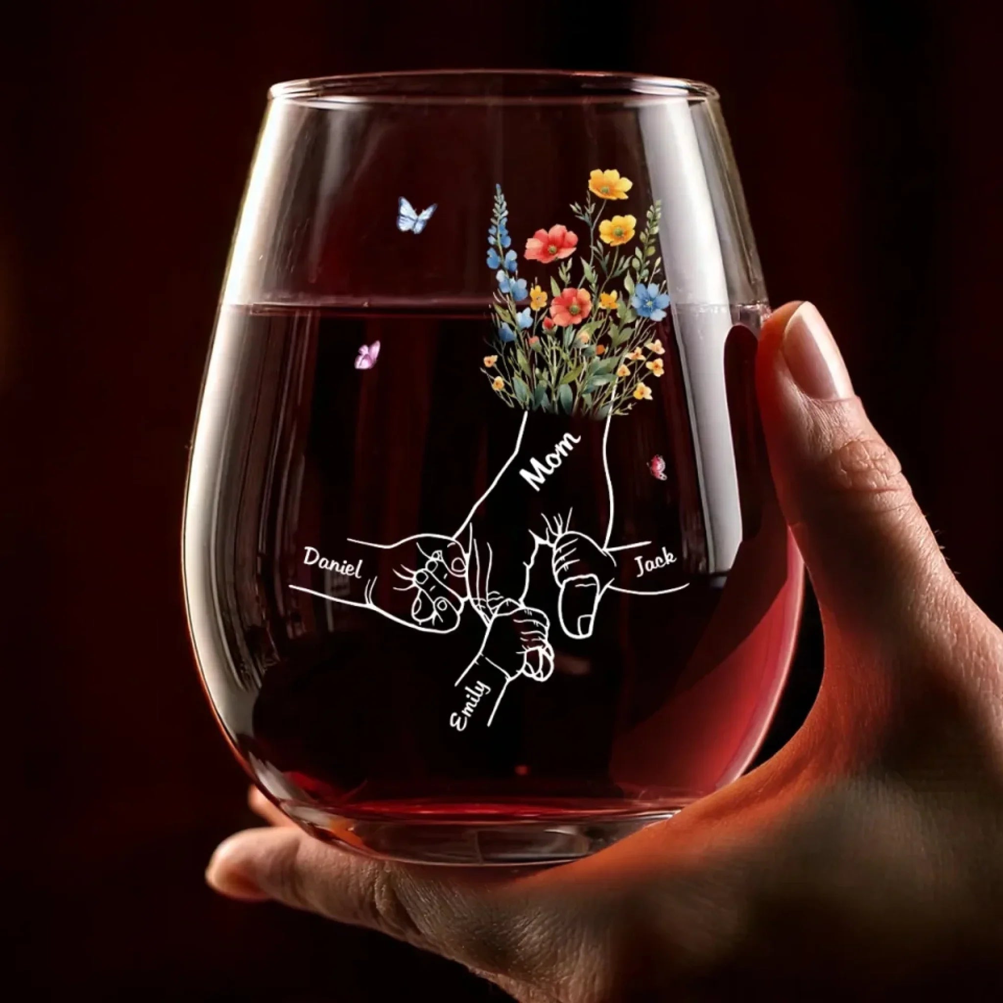 Mom’s Love Binds Us Forever - Family Personalized Custom Wine Glass - Mother's Day, Gift For Mom, Grandma