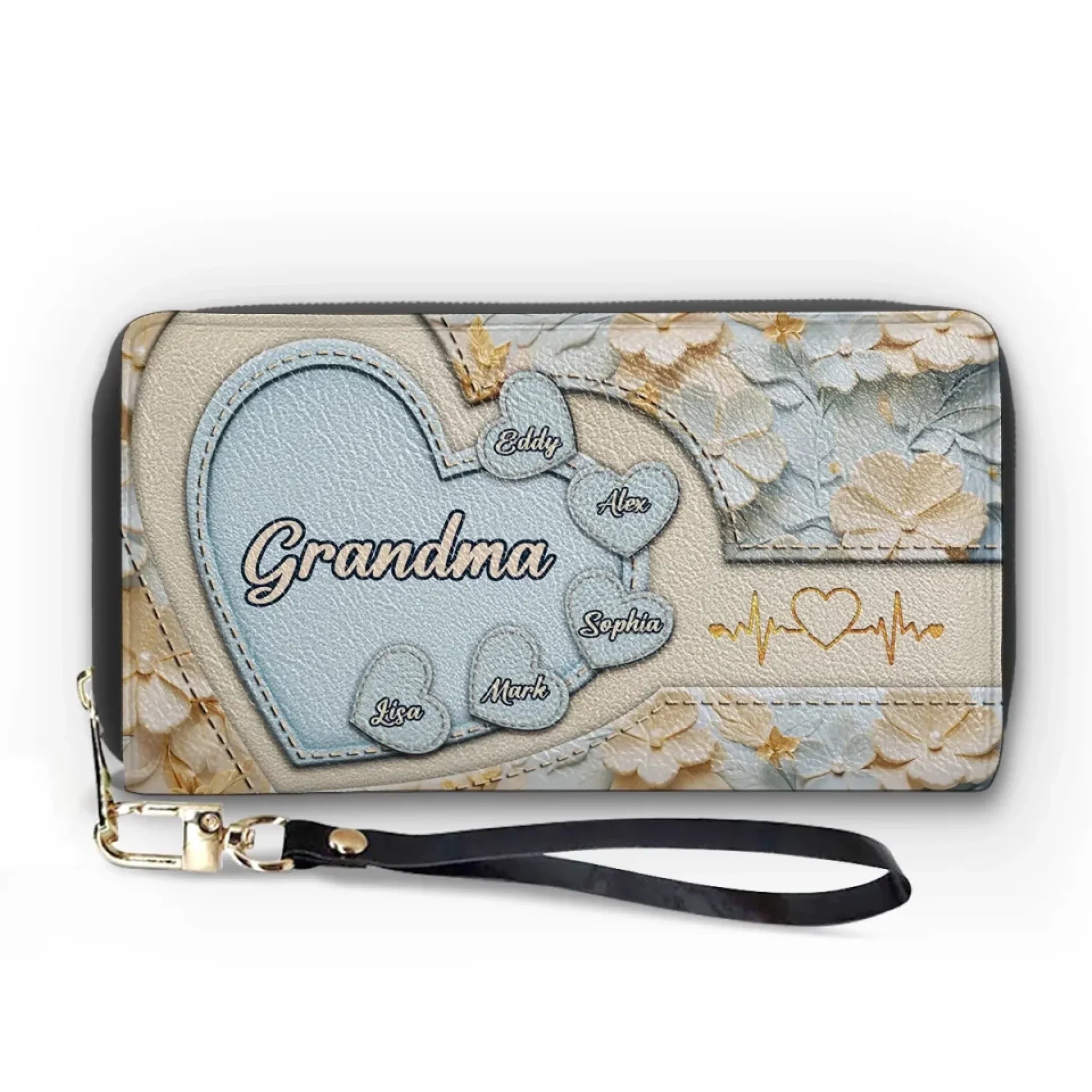 Held In Her Heart, Loved For A Lifetime - Family Personalized Custom Leather Long Wallet - Mother's Day, Gift For Mom, Grandma