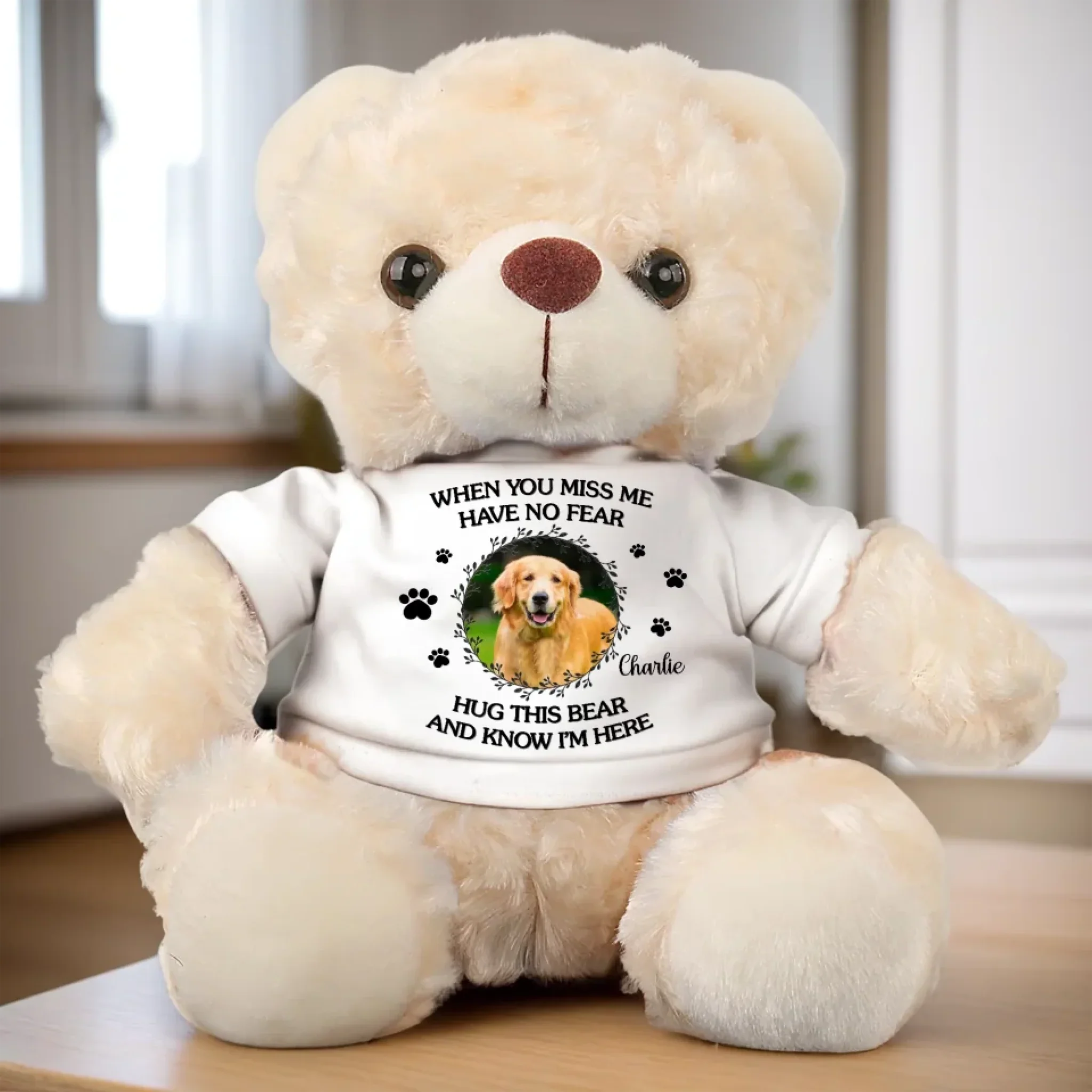 Custom Photo When You Miss Me - Memorial Personalized Custom Teddy Bear Plush - Sympathy Gift For Pet Owners, Pet Lovers