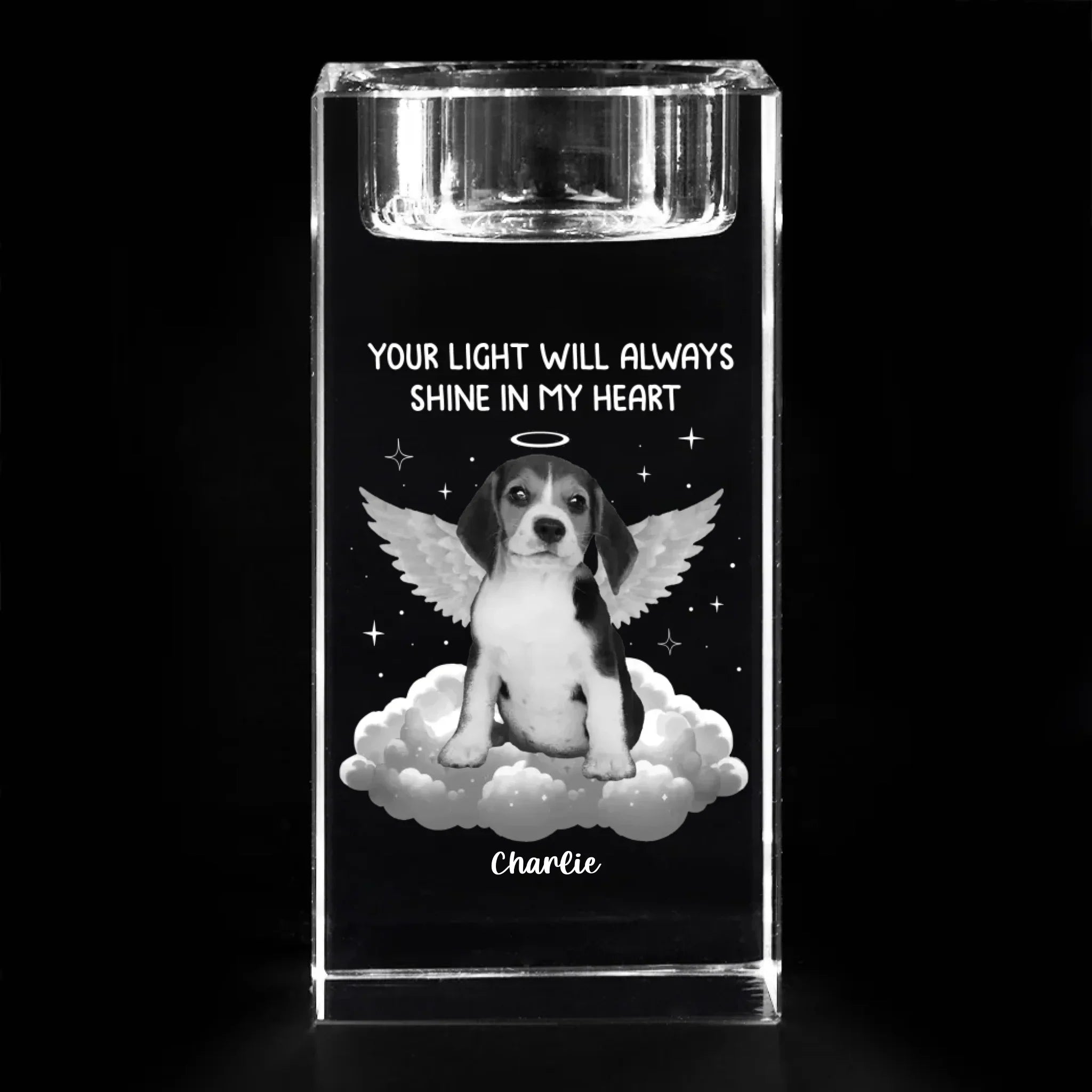 Custom Photo In Spirit, I’m Always Near - Memorial Personalized Custom 3D Crystal Photo Laser Engraved, Crystal Candle Holder - Sympathy Gift For Pet Owners, Pet Lovers