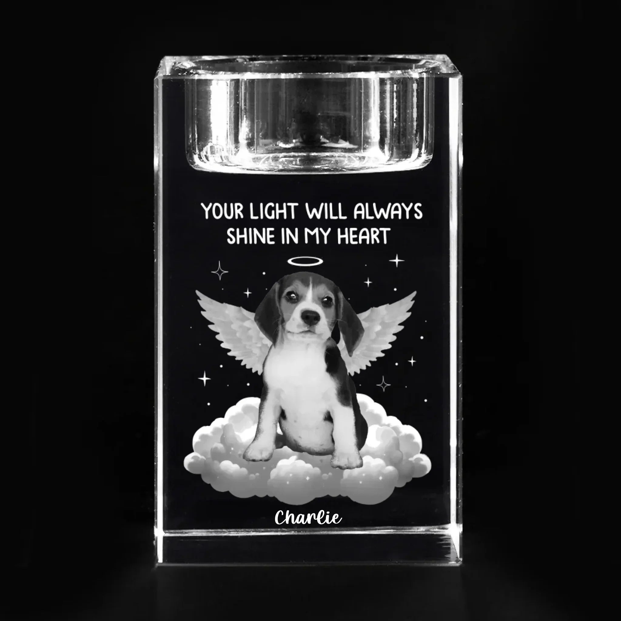Custom Photo In Spirit, I’m Always Near - Memorial Personalized Custom 3D Crystal Photo Laser Engraved, Crystal Candle Holder - Sympathy Gift For Pet Owners, Pet Lovers