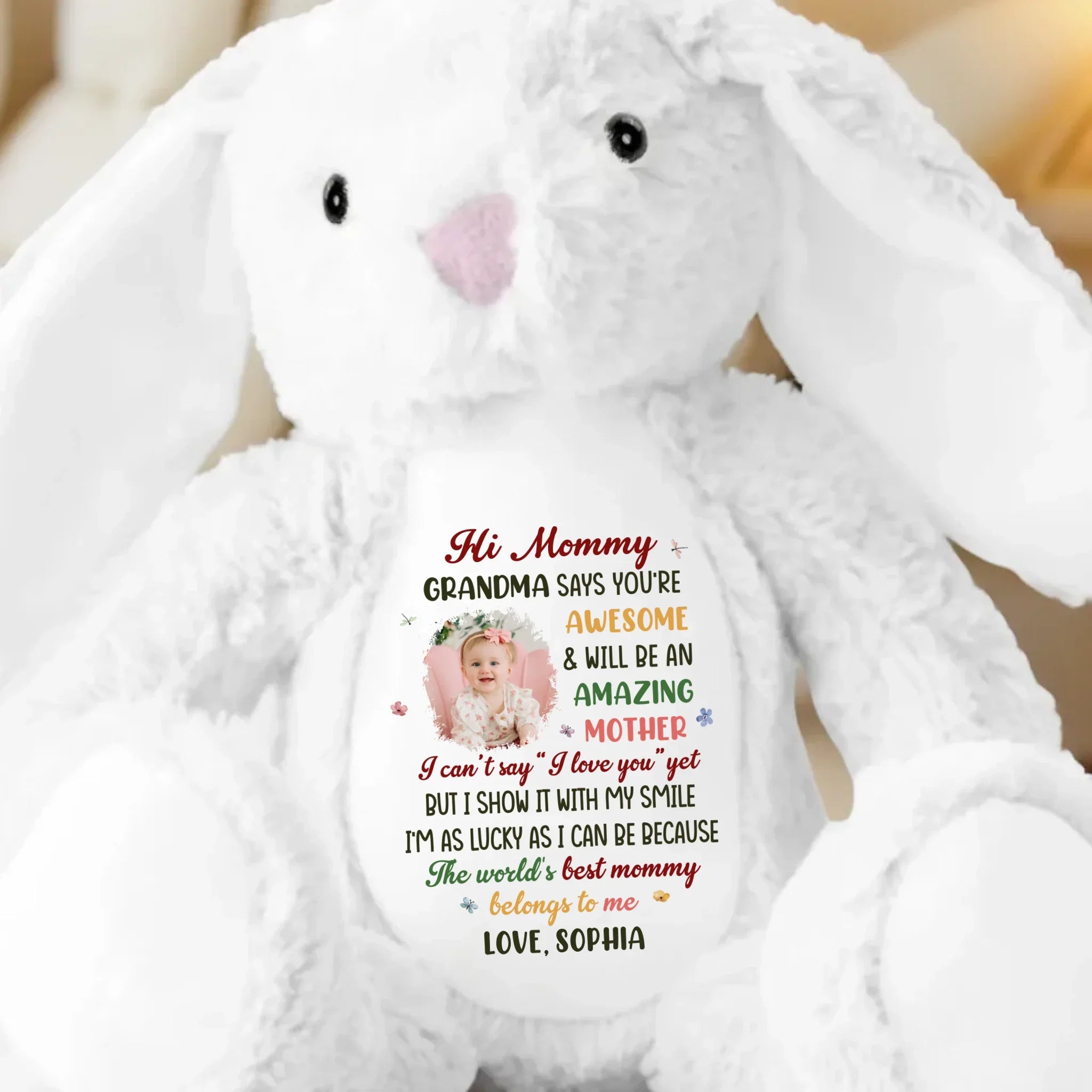 Custom Photo Hi Mommy, You’re Already The Best - Family Personalized Custom Easter Bunny Plush - Mother's Day, Baby Shower Gift, Gift For First Mom