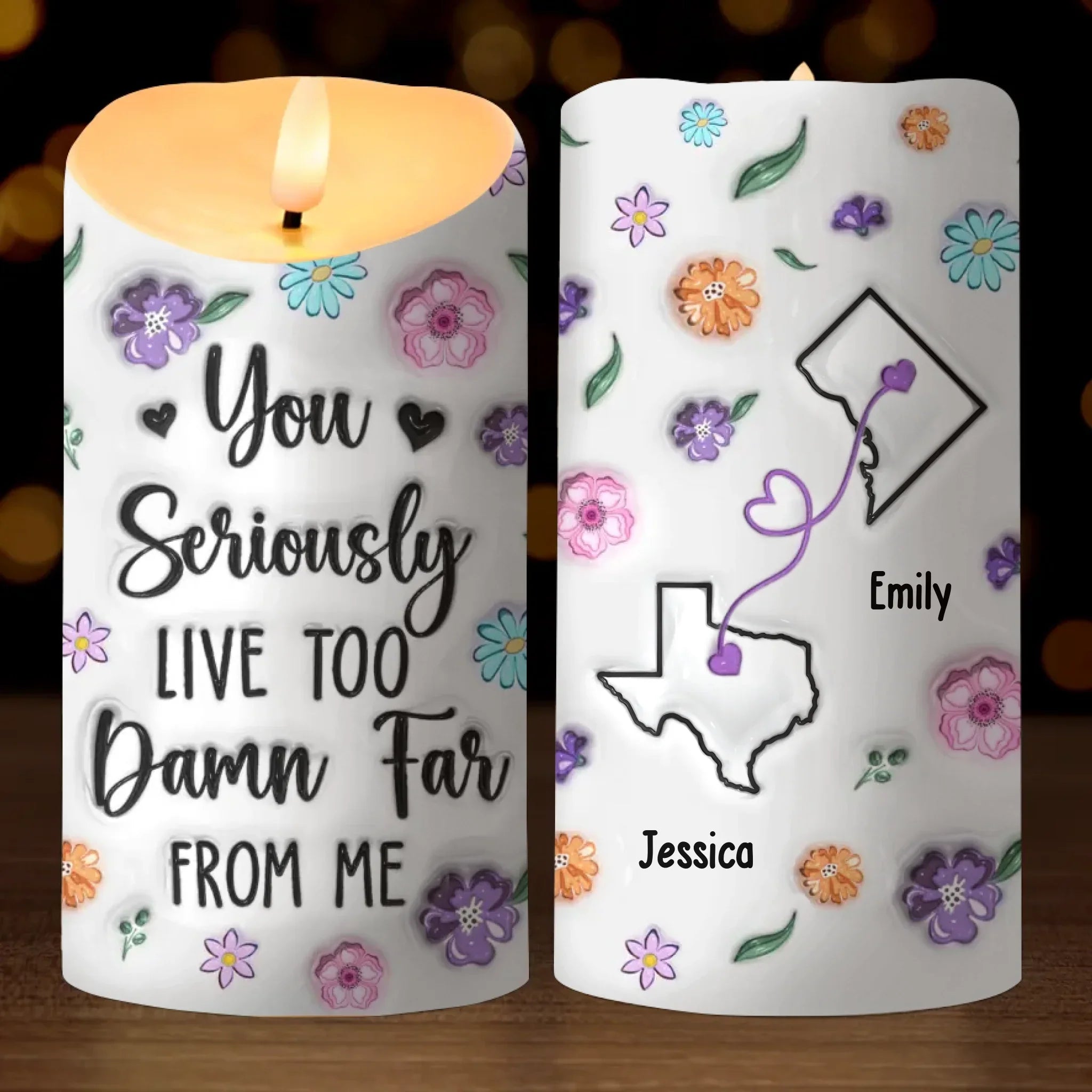 Forever Connected, No Matter The Miles - Bestie Personalized Custom 3D Inflated Effect Printed LED Candle - Gift For Best Friends, BFF, Sisters