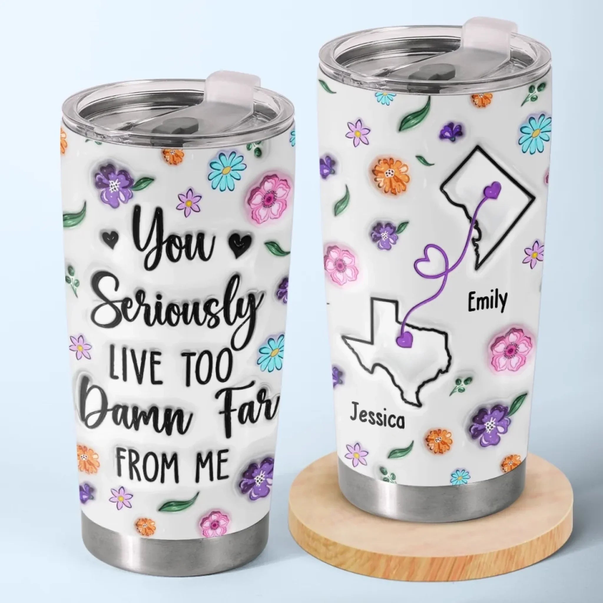 Hearts Connected Across The Miles - Family Personalized Custom 3D Inflated Effect Printed Tumbler - Gift For Best Friends, BFF, Sisters