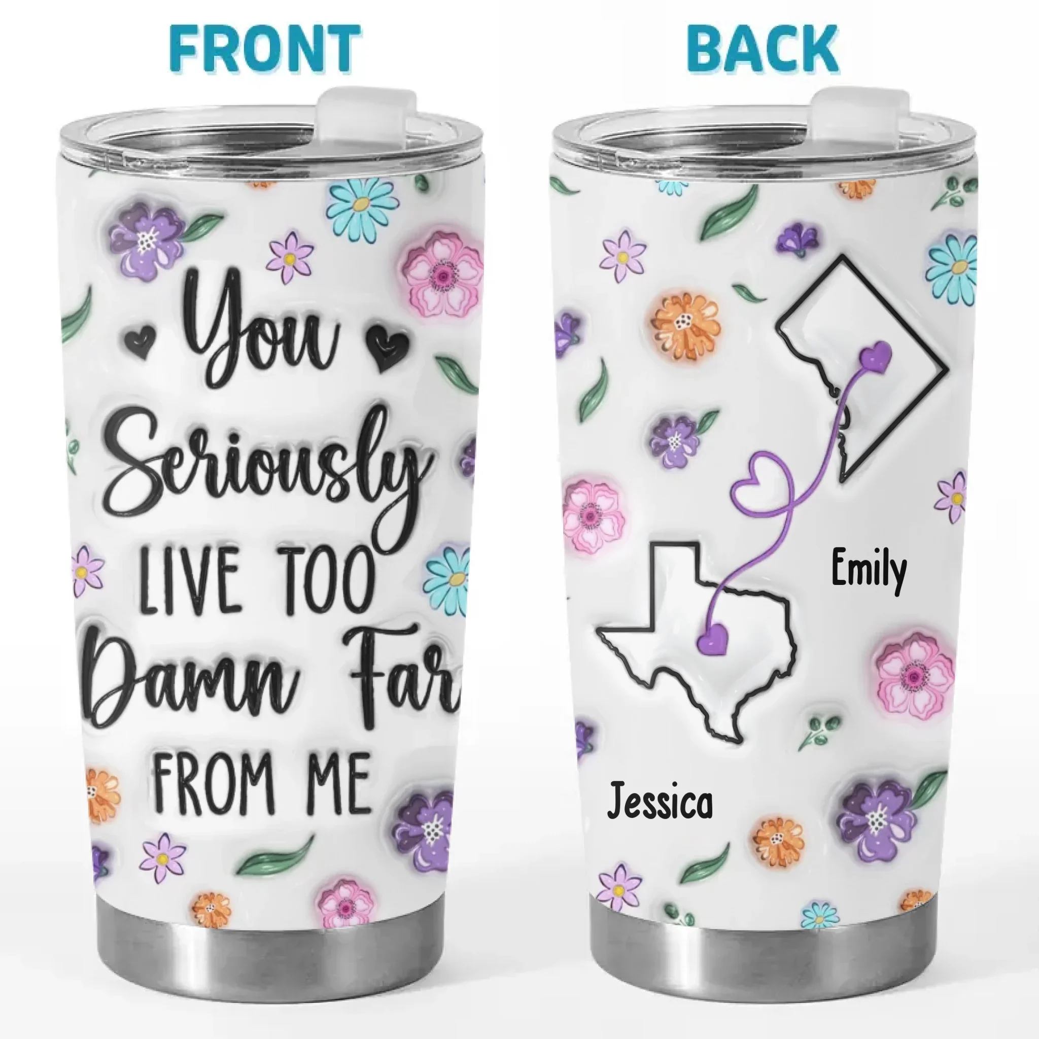 Hearts Connected Across The Miles - Family Personalized Custom 3D Inflated Effect Printed Tumbler - Gift For Best Friends, BFF, Sisters