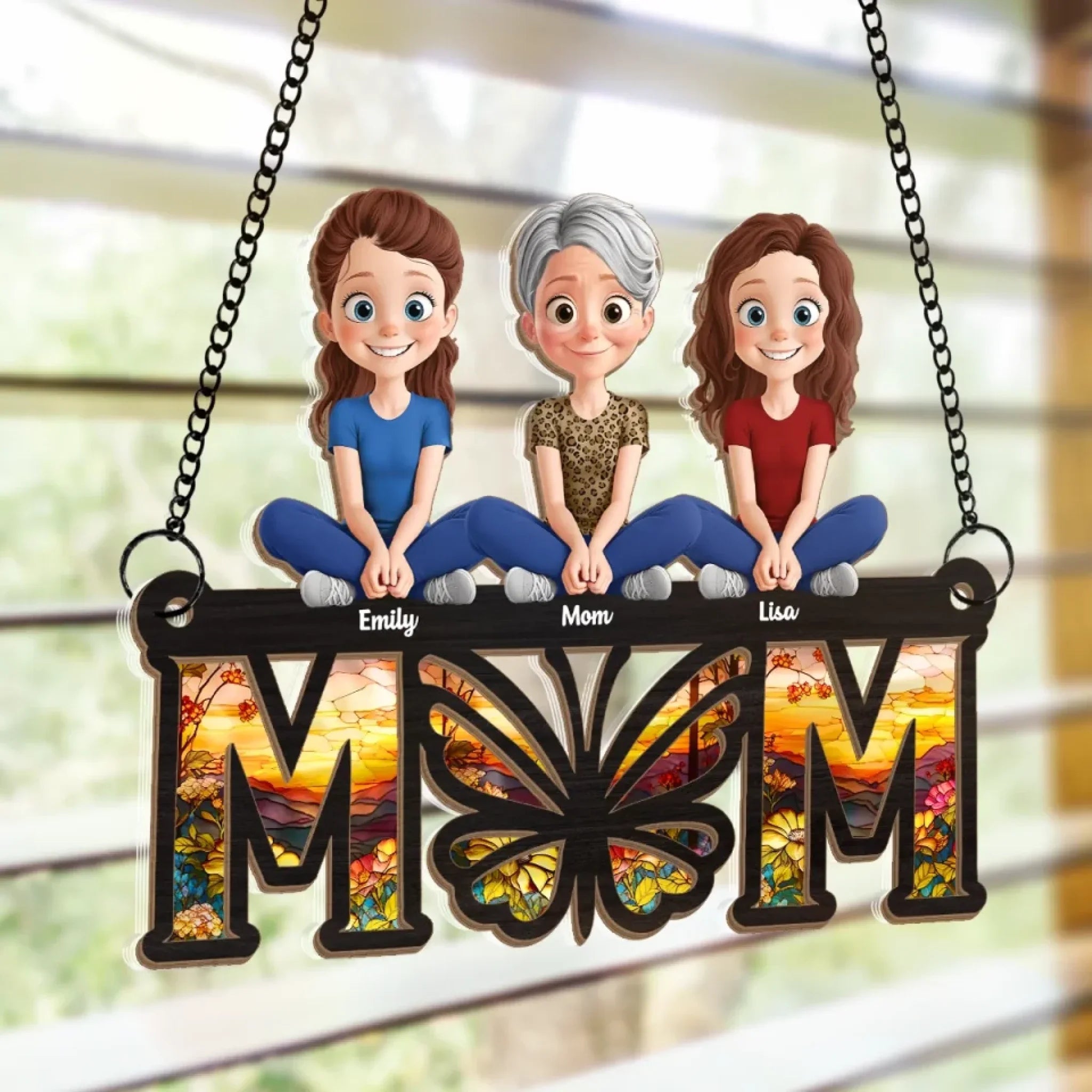 Mom, The Butterfly Of Our Hearts - Family Personalized Window Hanging Suncatcher Ornament - Mother's Day, Gift For Mom, Grandma