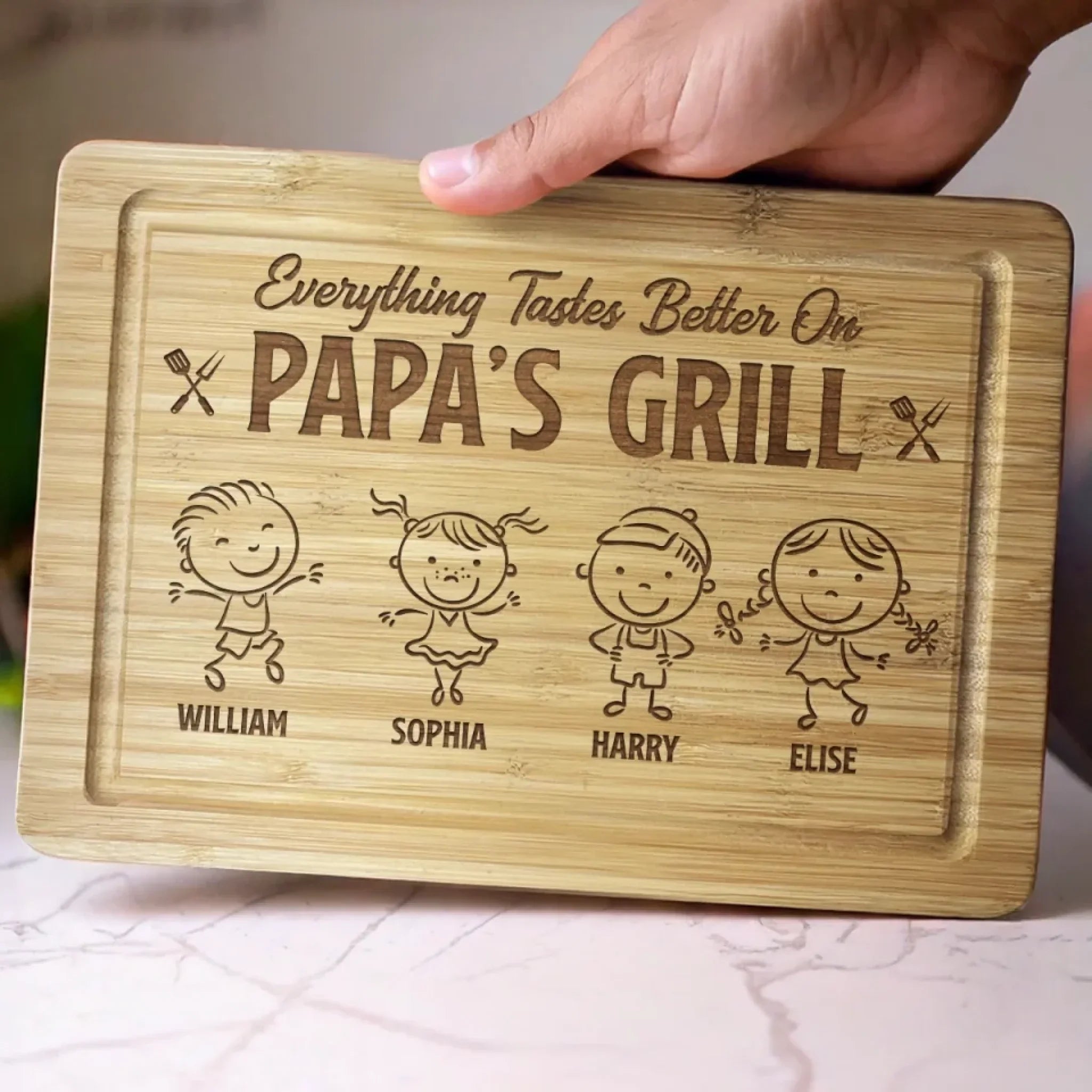 Everything Tastes Better On Papa's Grill - Family Personalized Custom Engraved Wooden Cutting Board - Father's Day, Gift For Dad, Grandpa