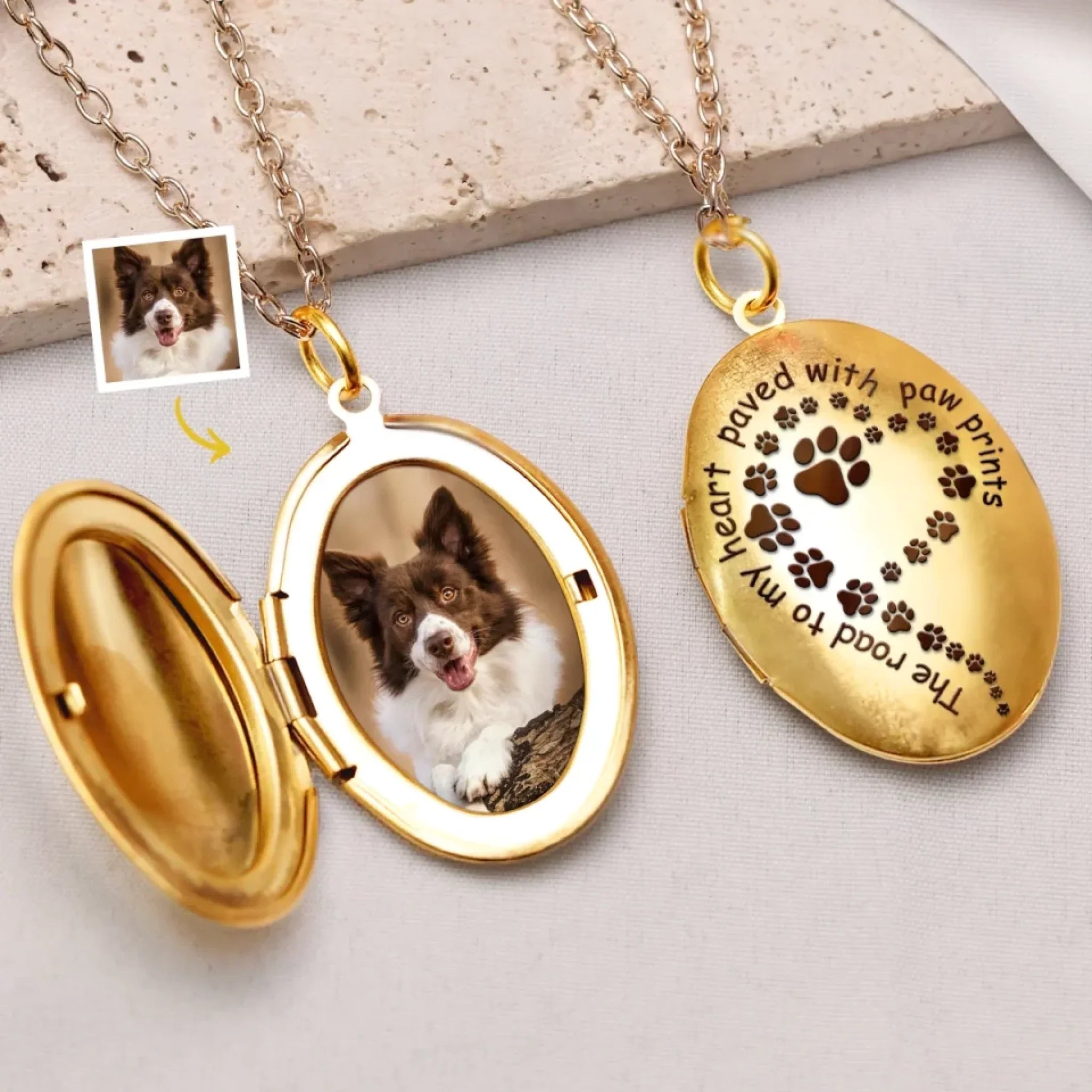 Custom Photo Paw Prints On My Soul - Memorial Personalized Custom Locket Necklace - Sympathy Gift For Pet Owners, Pet Lovers