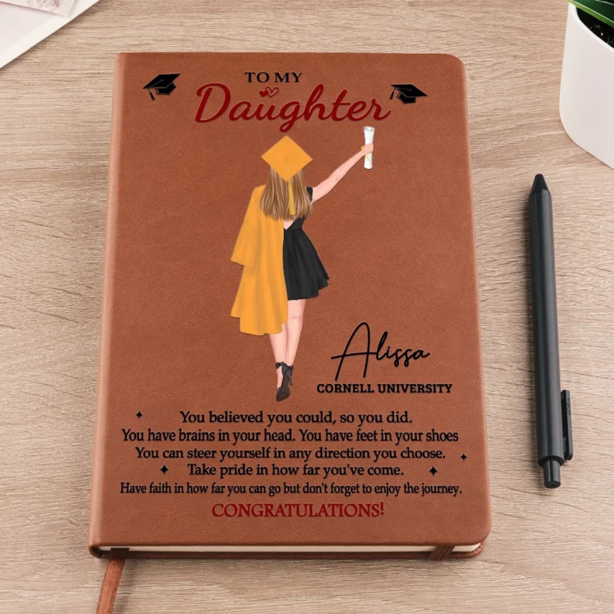 You Believed You Could, So You Did - Family Personalized Custom Leather Journal - Graduation Gift For Family Members, Siblings, Brothers, Sisters