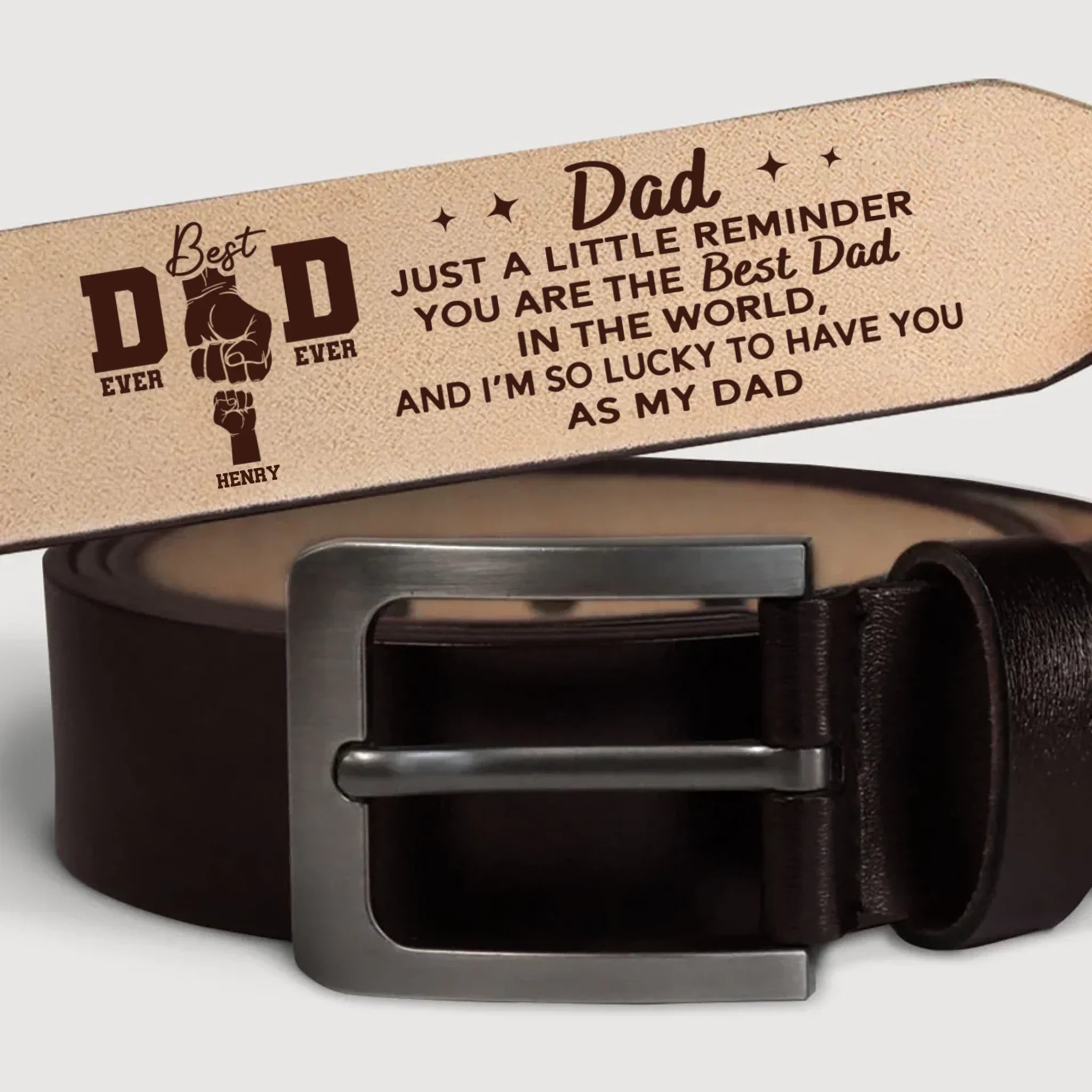 Lucky To Have You In Life - Family Personalized Custom Engraved Leather Belt - Father's Day, Gift For Dad, Grandpa