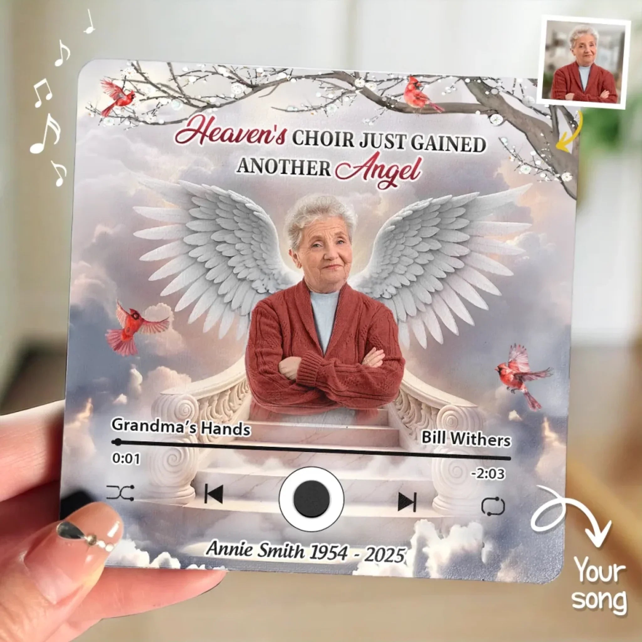 Custom Photo Heaven's Choir Just Gained Another Angel - Memorial Personalized Custom Music Fridge Magnet That Can Play Songs - Sympathy Gift For Family Members