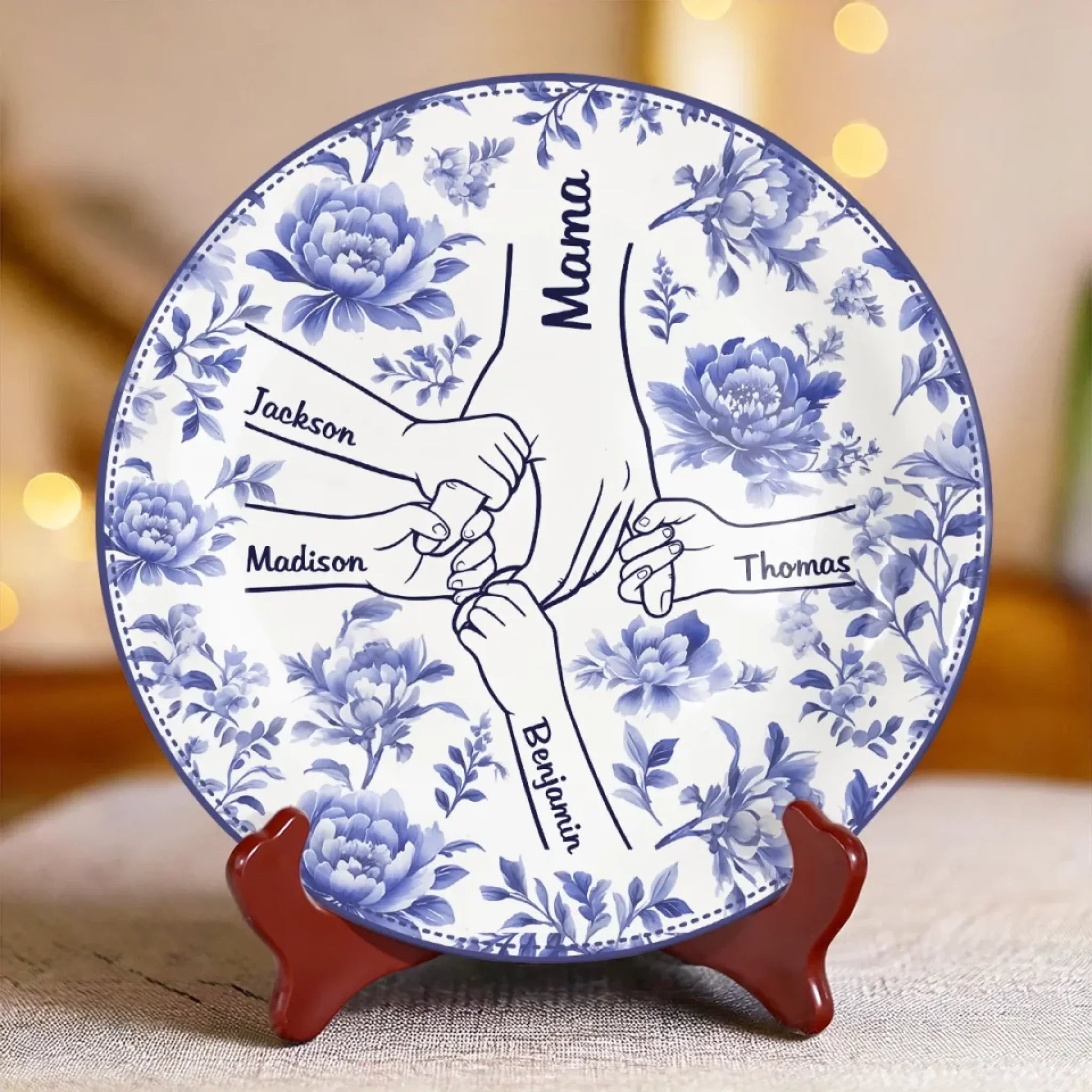 Mama, Our Strength And Love - Family Personalized Custom Ceramic Plate - Mother's Day, Gift For Mom, Grandma