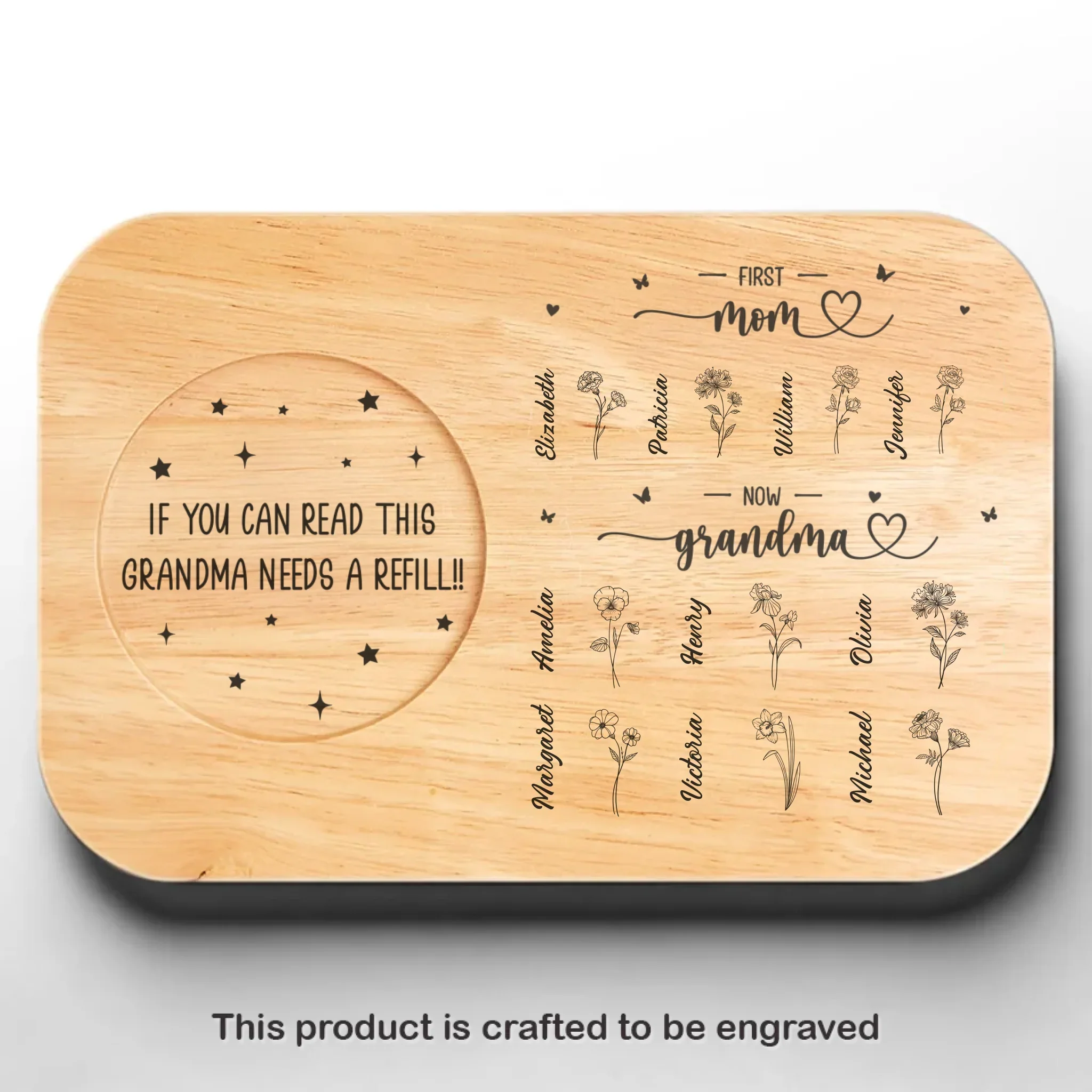 Grandma’s Garden Of Joy - Family Personalized Custom Engraved Wooden Tea & Snack Board - Mother's Day, Gift For Mom, Grandma