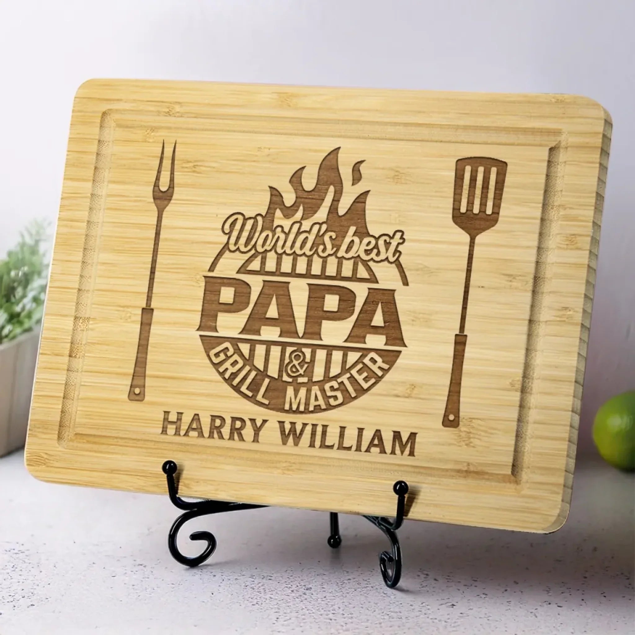 Grill Marks Made With Love - Family Personalized Custom Engraved Wooden Cutting Board - Father's Day, Gift For Dad, Grandpa