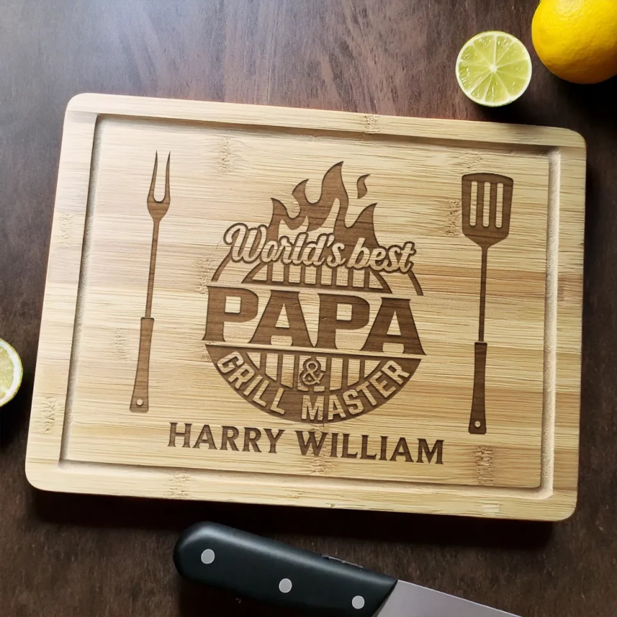 Grill Marks Made With Love - Family Personalized Custom Engraved Wooden Cutting Board - Father's Day, Gift For Dad, Grandpa