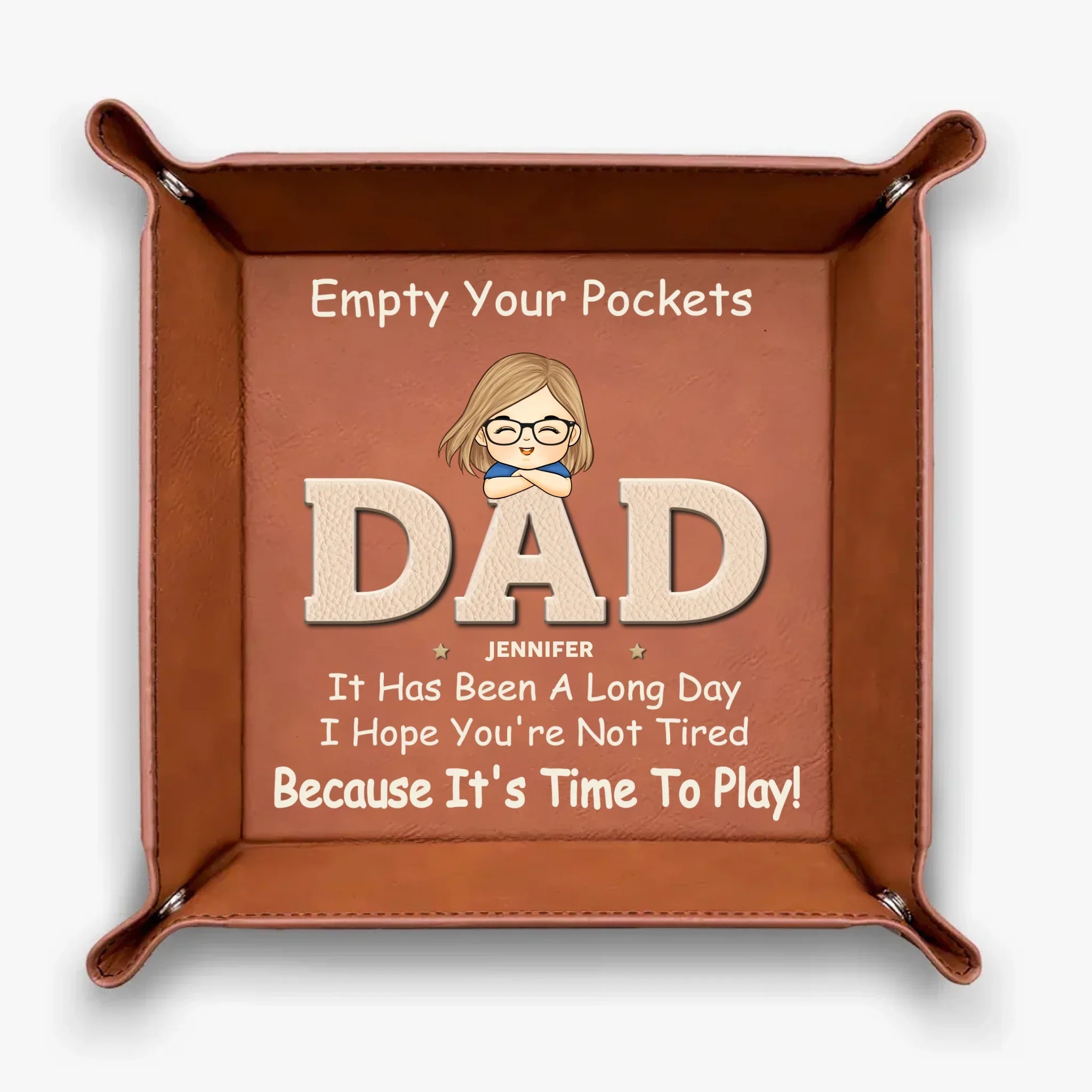 Pockets Empty, Hearts Full - Family Personalized Custom Leather Valet Tray - Father's Day, Gift For Dad, Grandpa