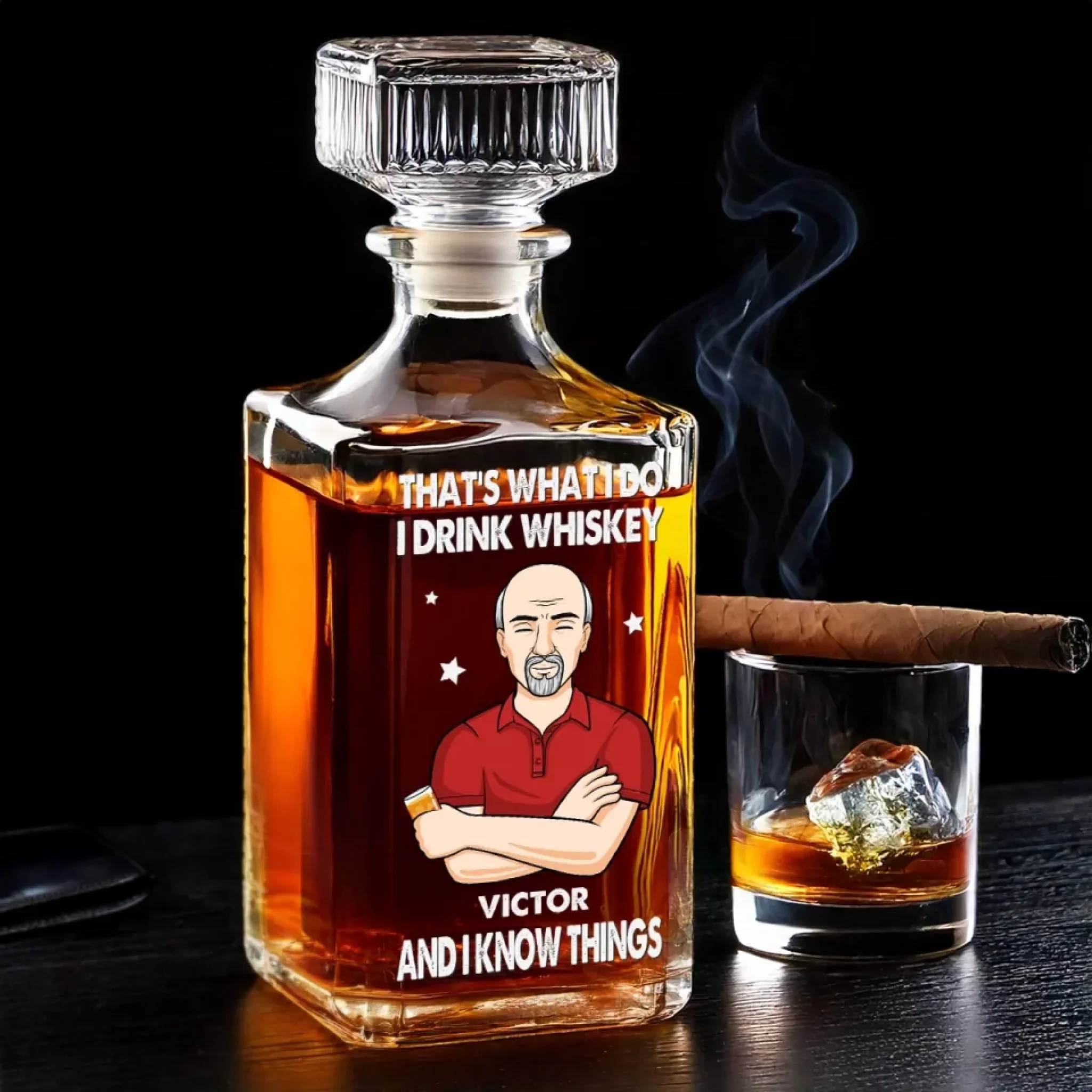 A Good Whiskey, A Great Story - Family Personalized Custom Glass Whiskey Bottle - Father's Day, Gift For Dad, Grandpa