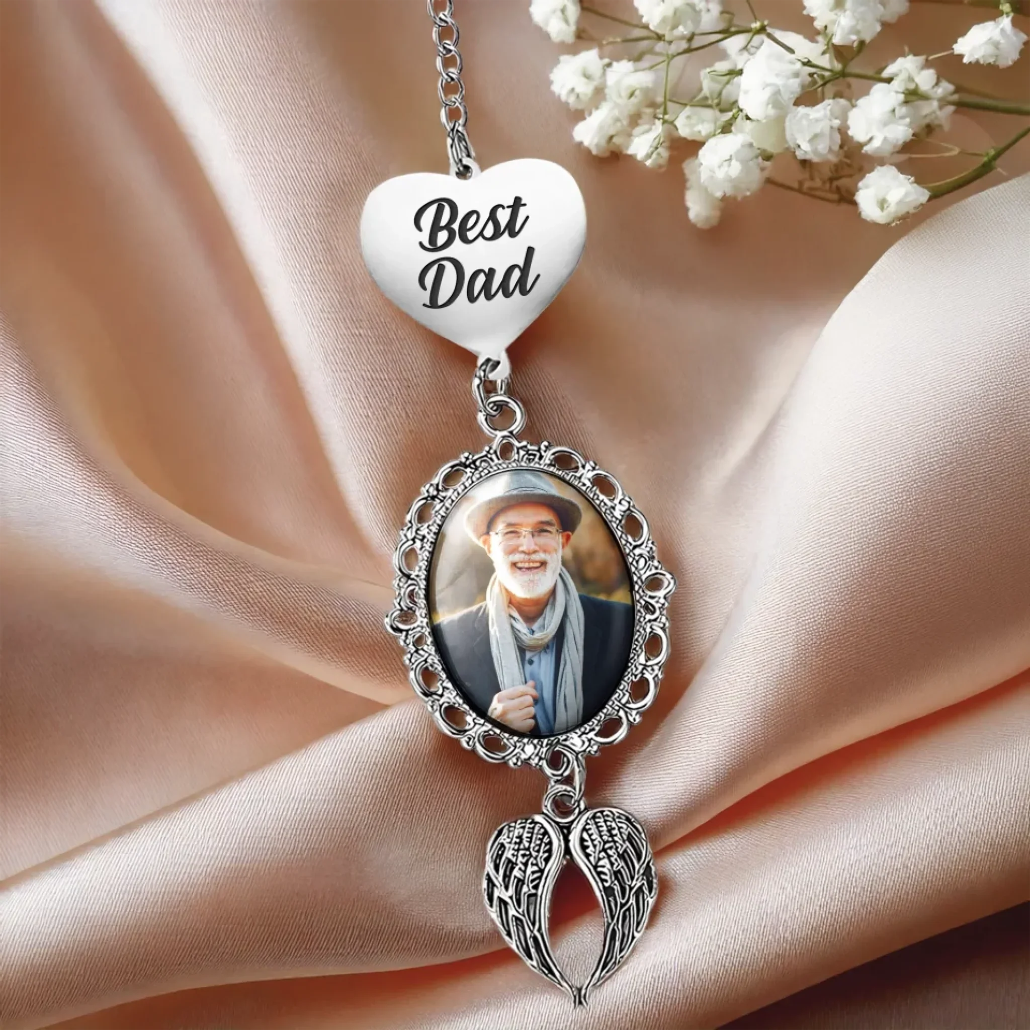 Custom Photo Forever In My Heart - Memorial Personalized Custom Graduation Tassel Heart & Angel Wing Charm - Sympathy Gift For Family Members