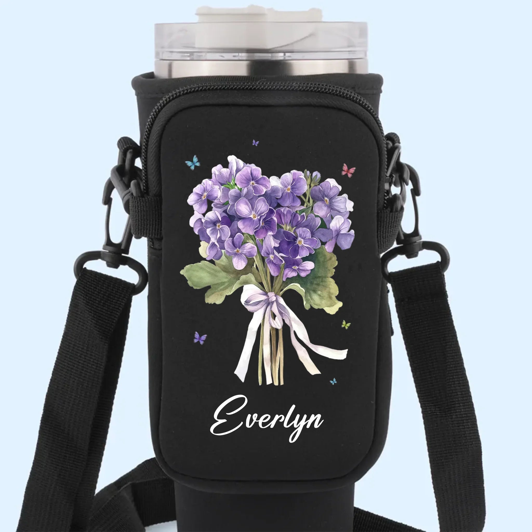 You're My Favorite Flower - Bestie Personalized Custom Neoprene Water Bottle Carrier With Pocket - Gift For Best Friends, BFF, Sisters