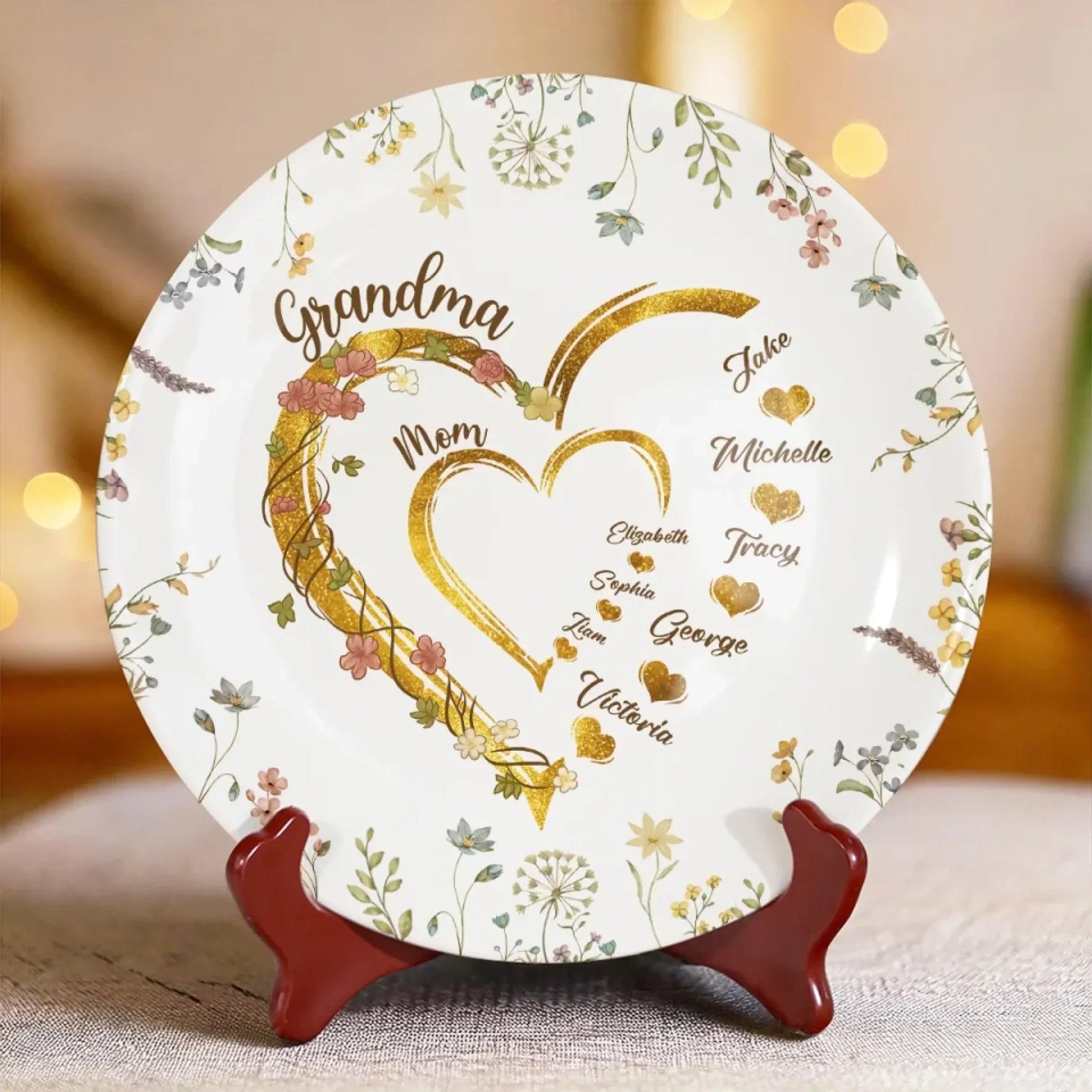 Where Family Begins & Love Never Ends - Family Personalized Custom Ceramic Plate - Mother's Day, Gift For Mom, Grandma