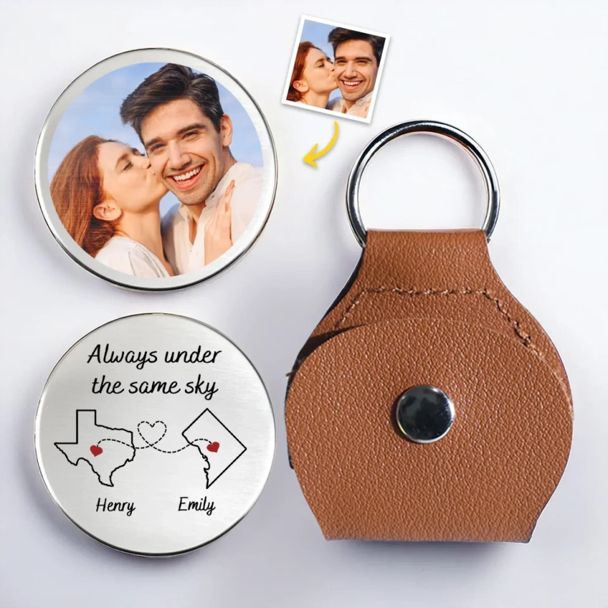 Custom Photo Love Knows No Distance - Couple Personalized Custom Pocket Hug - Gift For Husband Wife, Anniversary