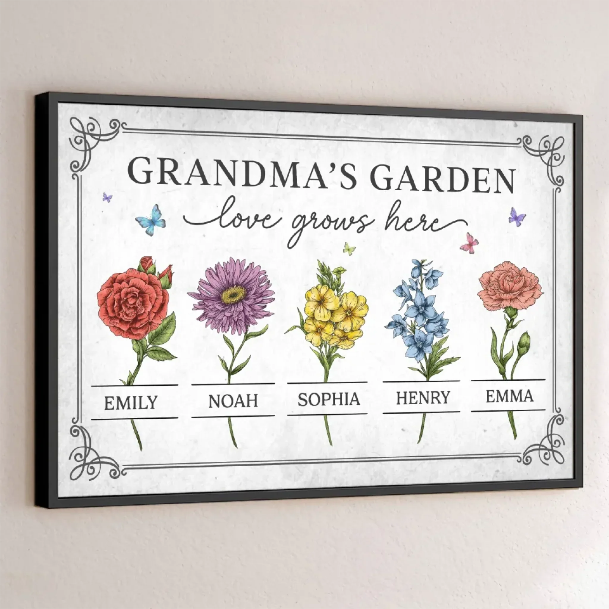 Watered By Hugs & Sunshine - Family Personalized Custom Horizontal Poster - Mother's Day, Gift For Mom, Grandma