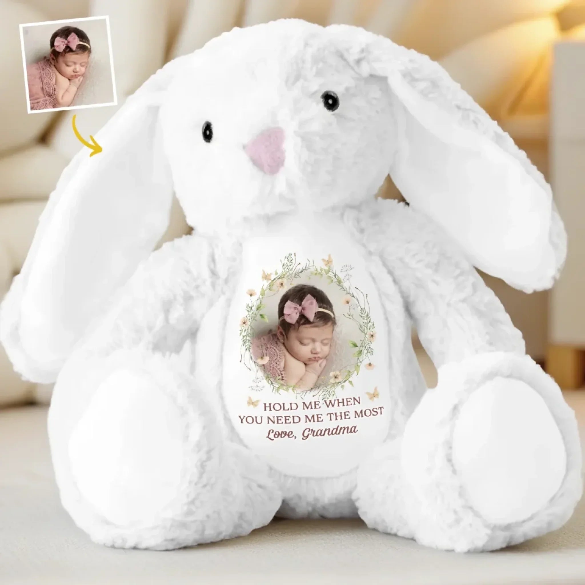Custom Photo A Loving Hug That Lasts A Lifetime - Family Personalized Custom Easter Bunny Plush - Gift For Family Members