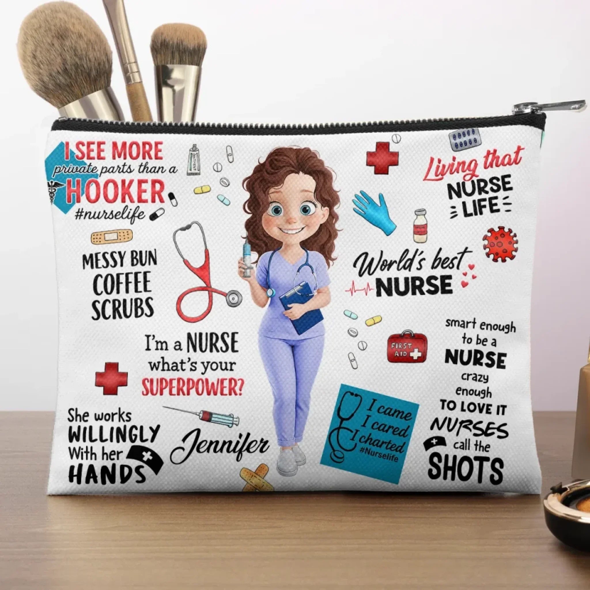 Living That Nurse Life - Nurse Personalized Custom Cosmetic Bag - Appreciation, Thank You Gift, Nurse Life, Doctor Life