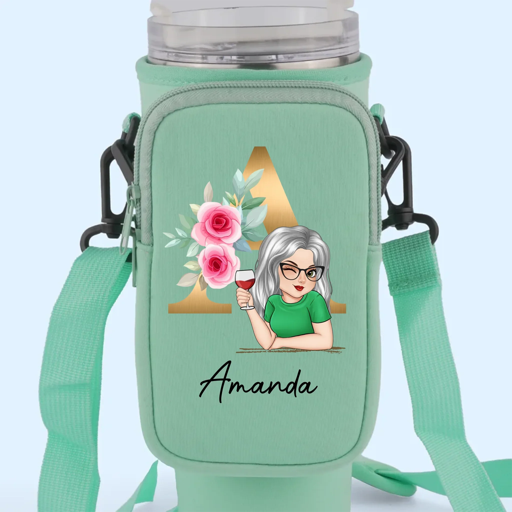 Winking Through Life Like A Pro - Family Personalized Custom Neoprene Water Bottle Carrier With Pocket - Gift For Yourself, Best Friends, Siblings, Family Members