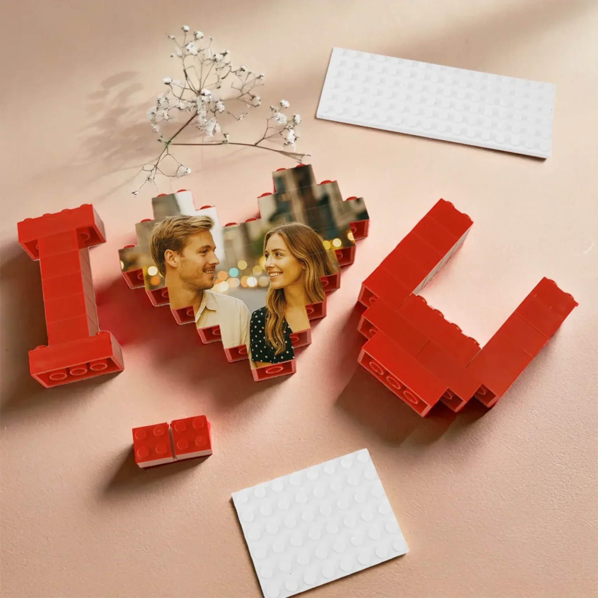 Custom Photo Our Love Is The Perfect Piece - Couple Personalized Custom Building Blocks Puzzle, 3D Building Blocks - Gift For Husband Wife, Anniversary