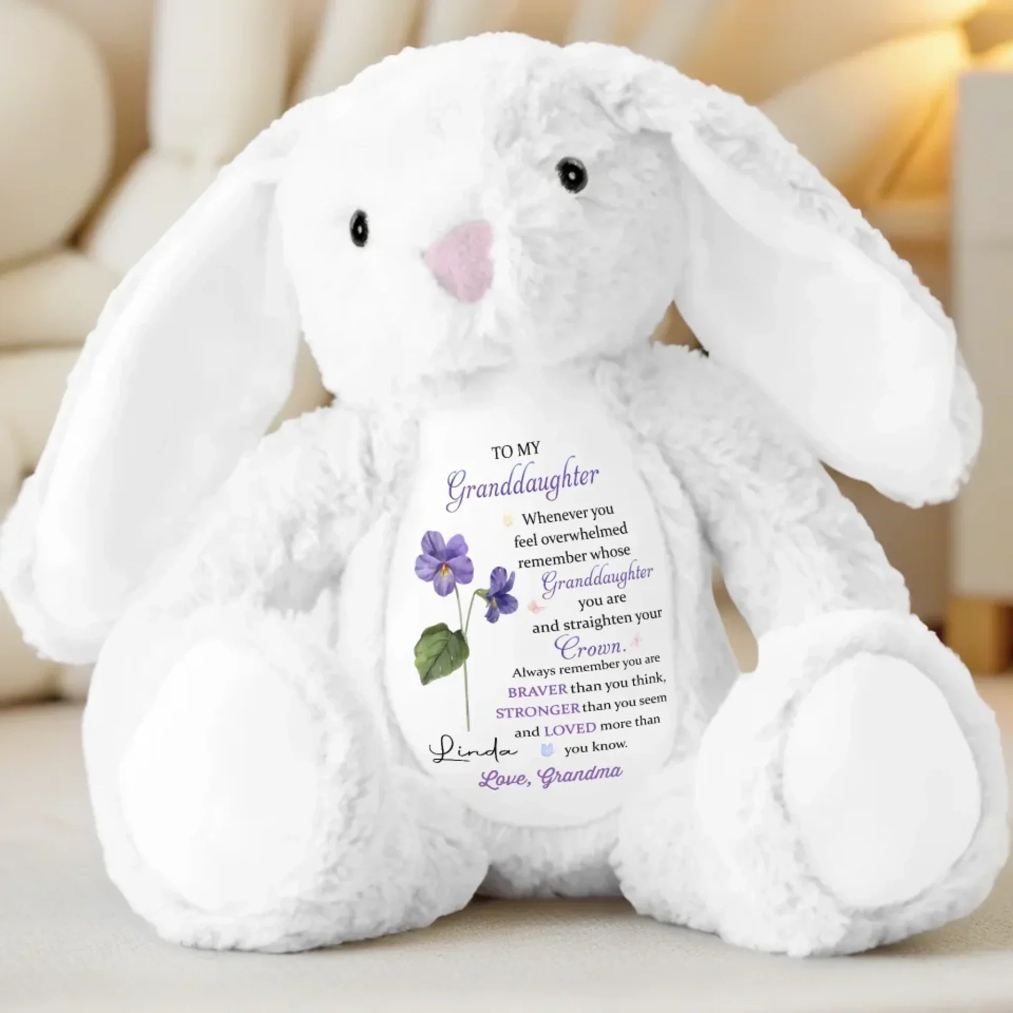 Keep Your Crown High, Sweet Girl - Family Personalized Custom Easter Bunny Plush - Gift For Daughter, Granddaughter