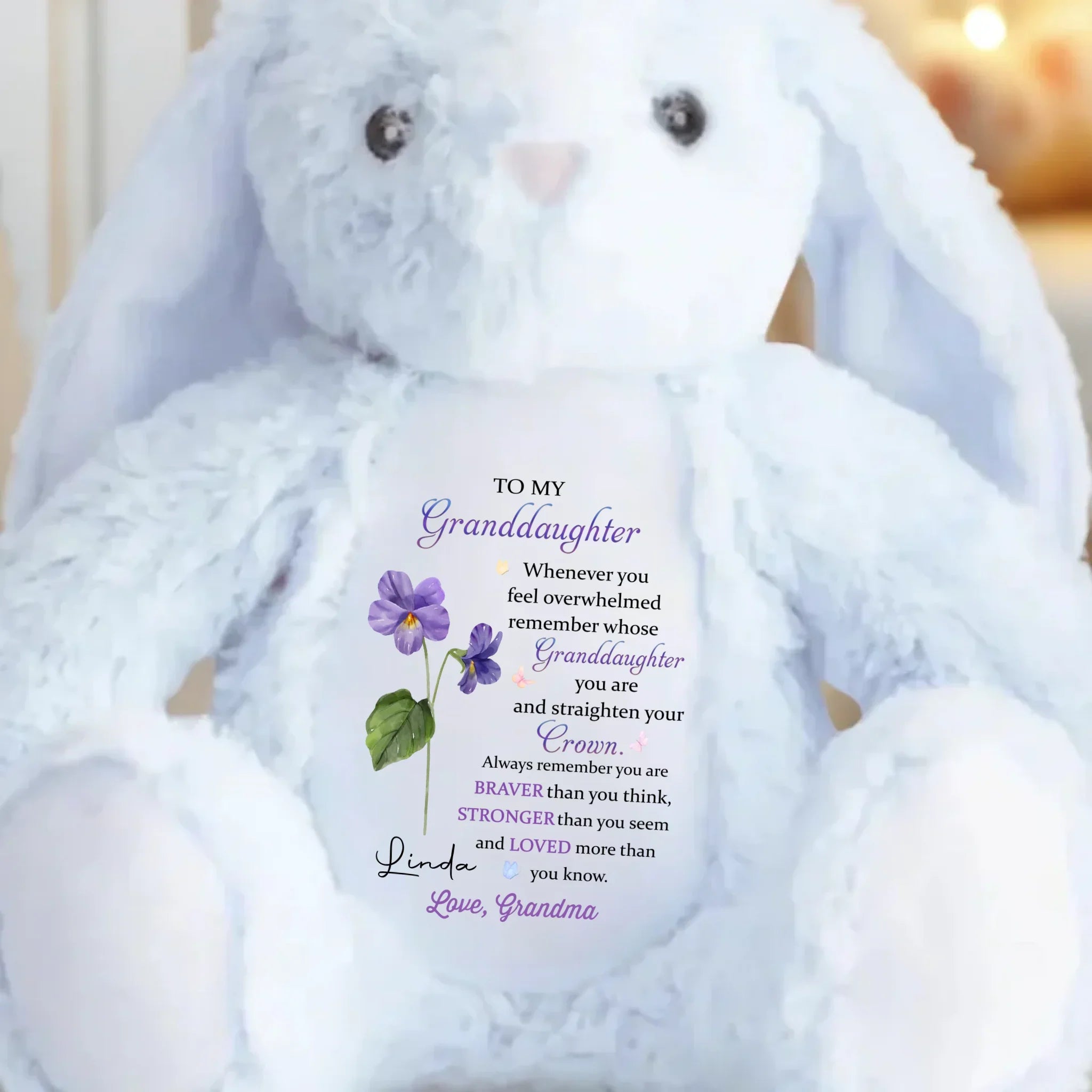 Keep Your Crown High, Sweet Girl - Family Personalized Custom Easter Bunny Plush - Gift For Daughter, Granddaughter