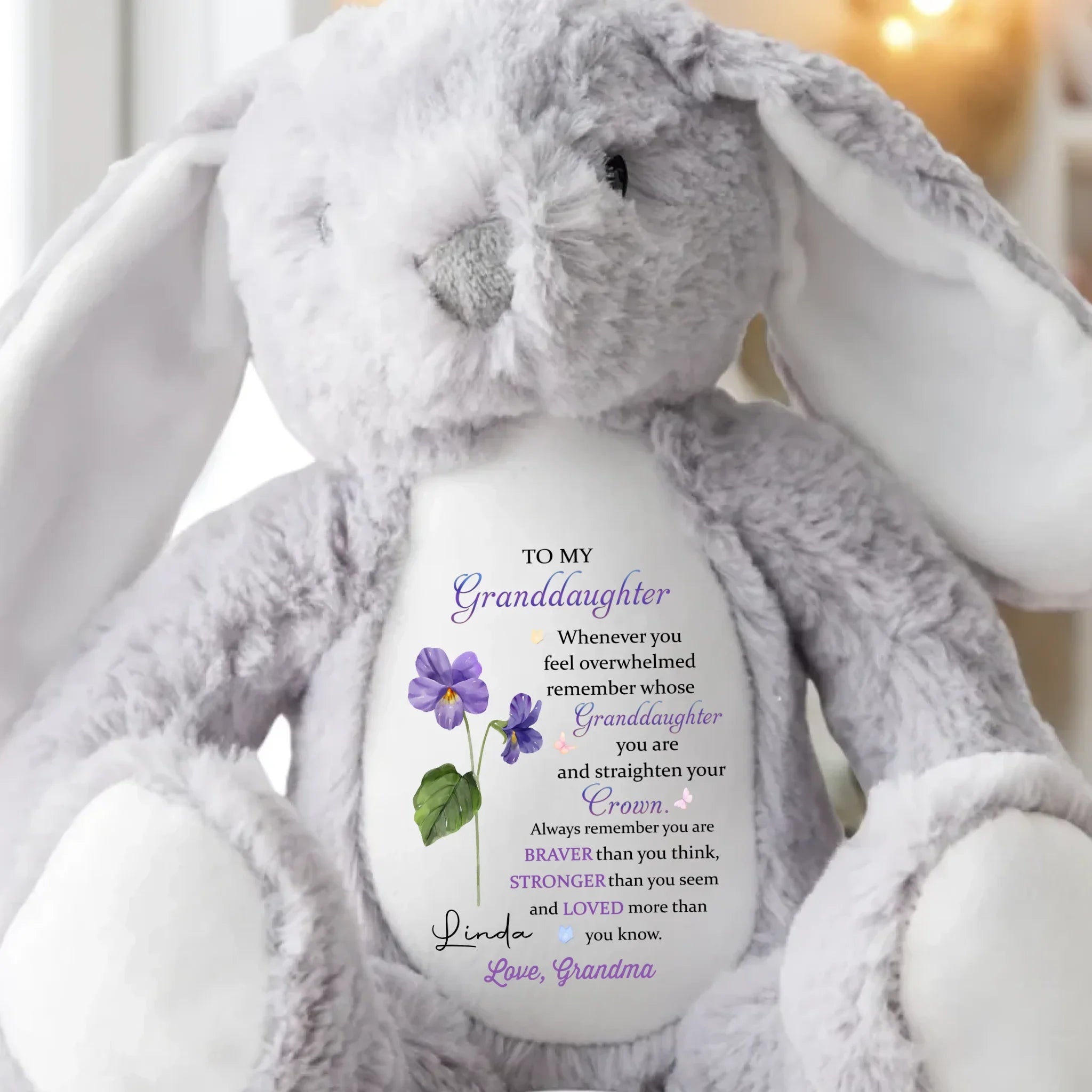 Keep Your Crown High, Sweet Girl - Family Personalized Custom Easter Bunny Plush - Gift For Daughter, Granddaughter