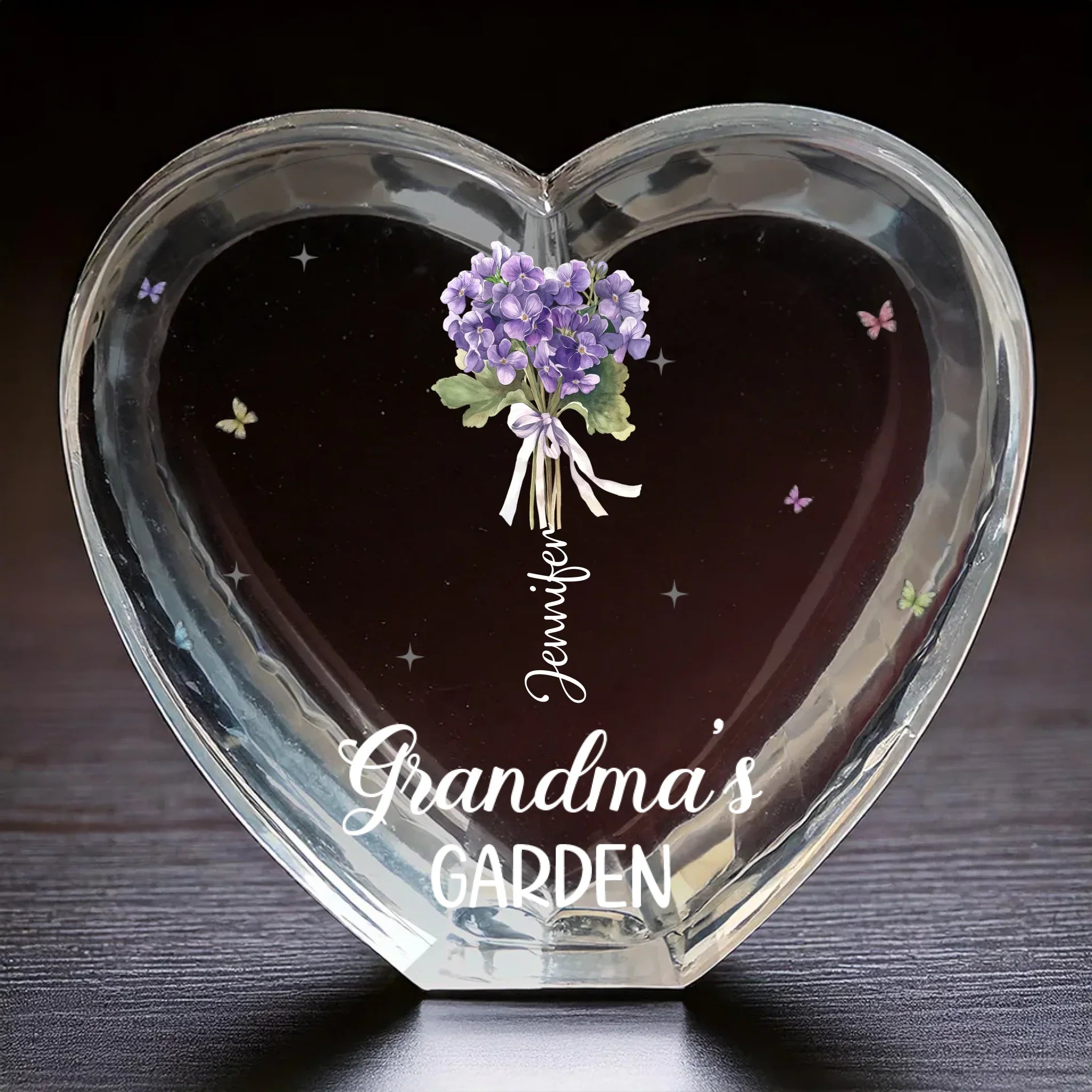 Planted In Her Heart - Family Personalized Custom 3D Crystal Heart Shaped - Mother's Day, Gift For Mom, Grandma