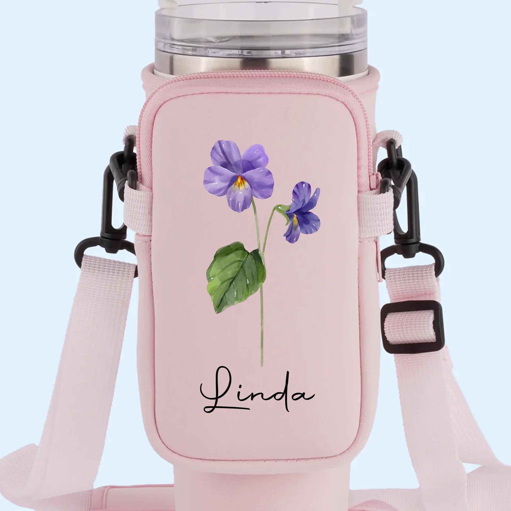 Bloom With Grace - Family Personalized Custom Neoprene Water Bottle Carrier With Pocket - Gift For Yourself, Best Friends, Siblings, Family Members